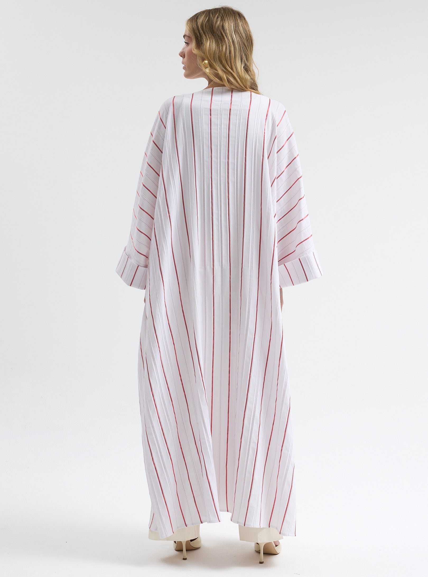White Red Stripe Cotton Abaya - Store WF