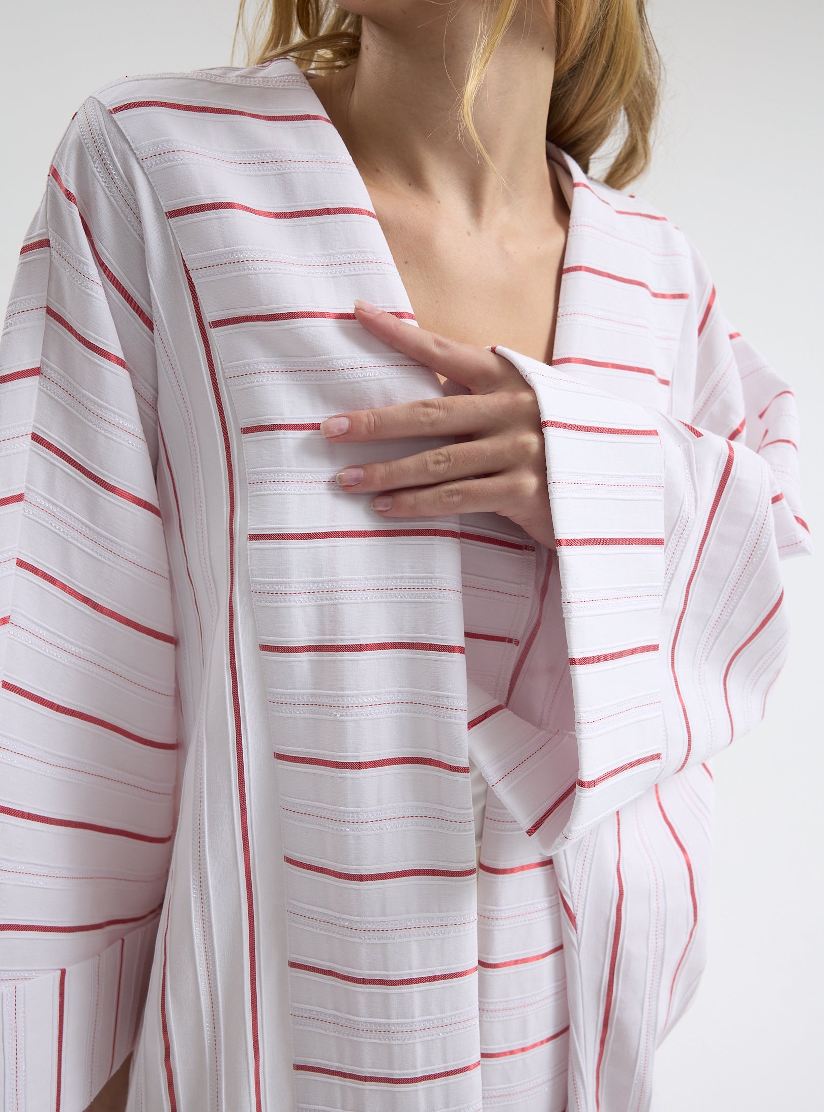 White Red Stripe Cotton Abaya - Store WF