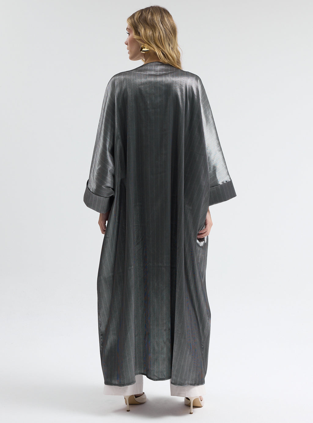 Silver Cotton Satin Stripe Abaya - Store WF