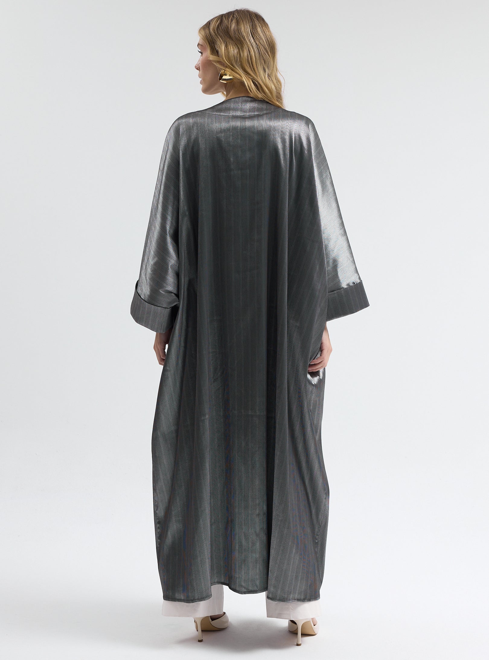 Silver Cotton Satin Stripe Abaya - Store WF