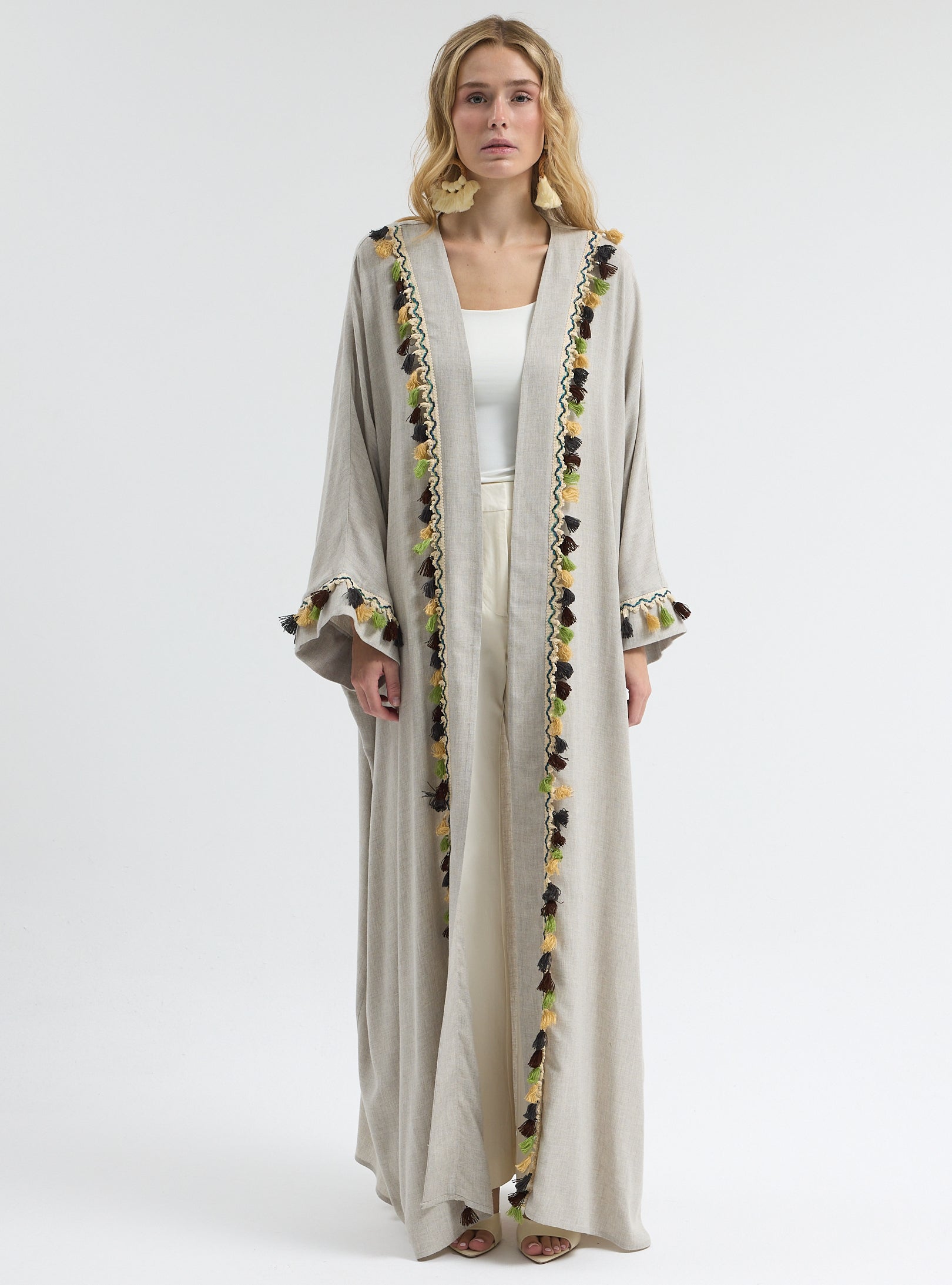 ⁠Boho Tassel Flow Kaftan Abaya - Store WF