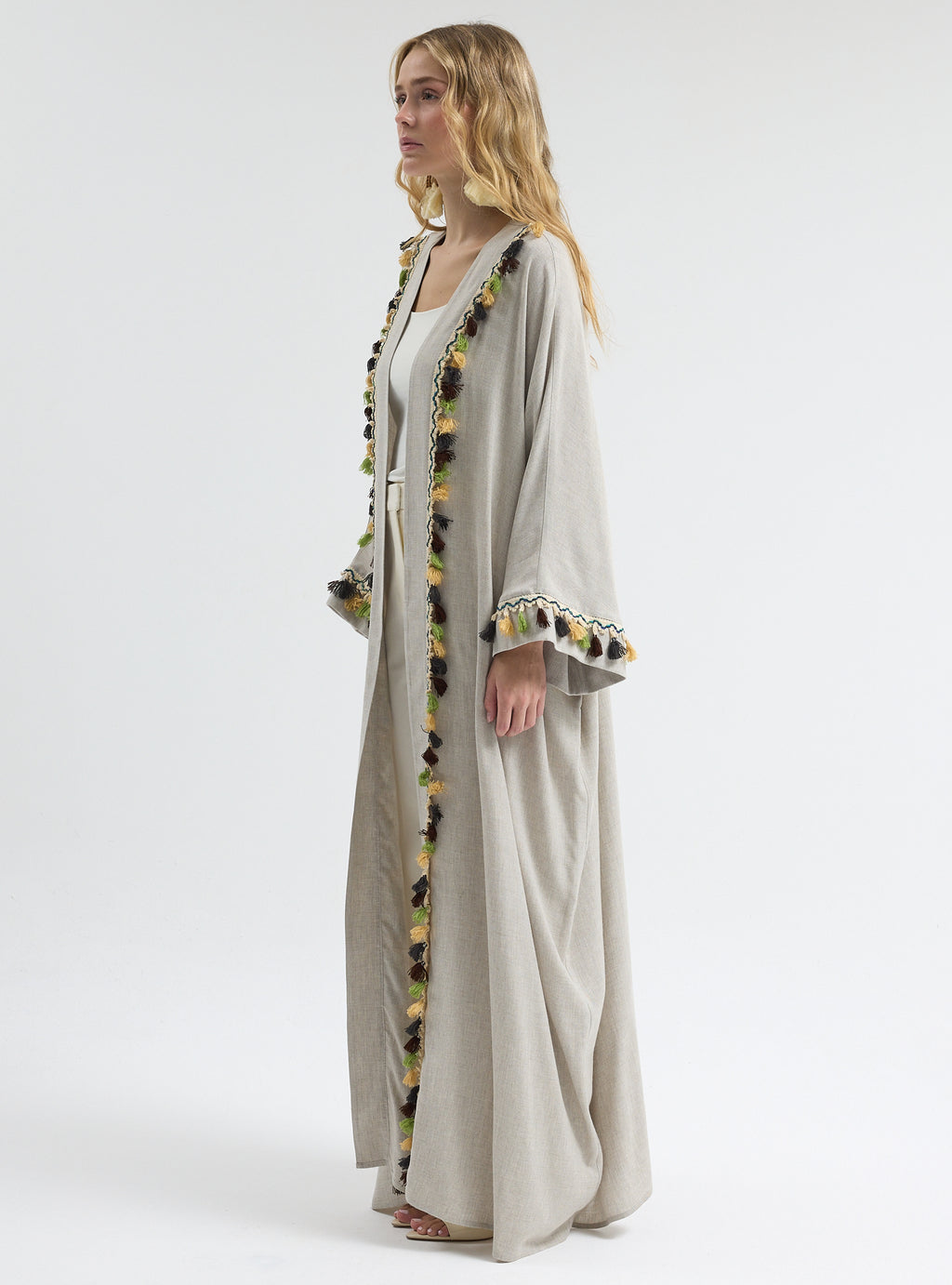 ⁠Boho Tassel Flow Kaftan Abaya - Store WF