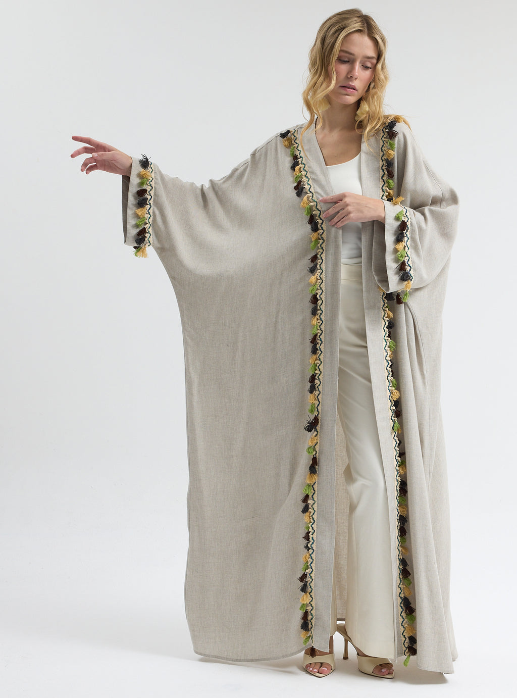 ⁠Boho Tassel Flow Kaftan Abaya - Store WF