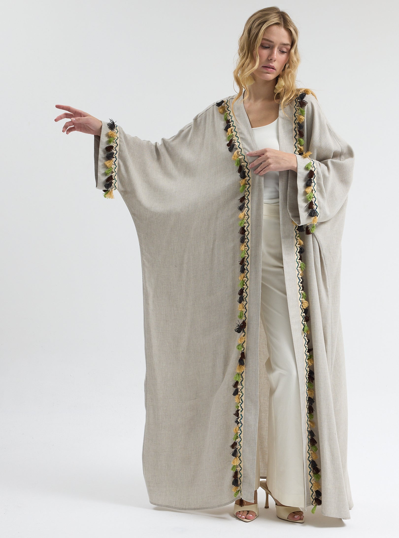 ⁠Boho Tassel Flow Kaftan Abaya - Store WF