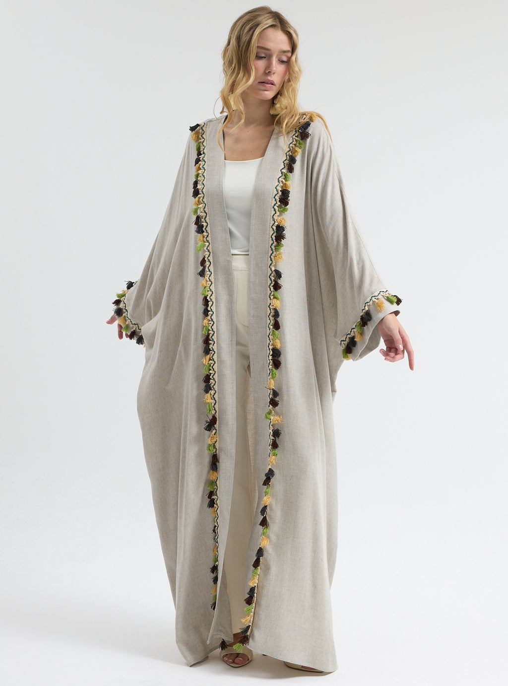 ⁠Boho Tassel Flow Kaftan Abaya - Store WF
