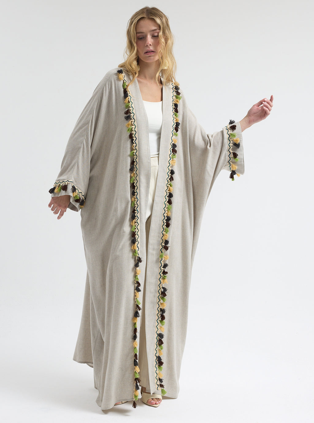 ⁠Boho Tassel Flow Kaftan Abaya - Store WF