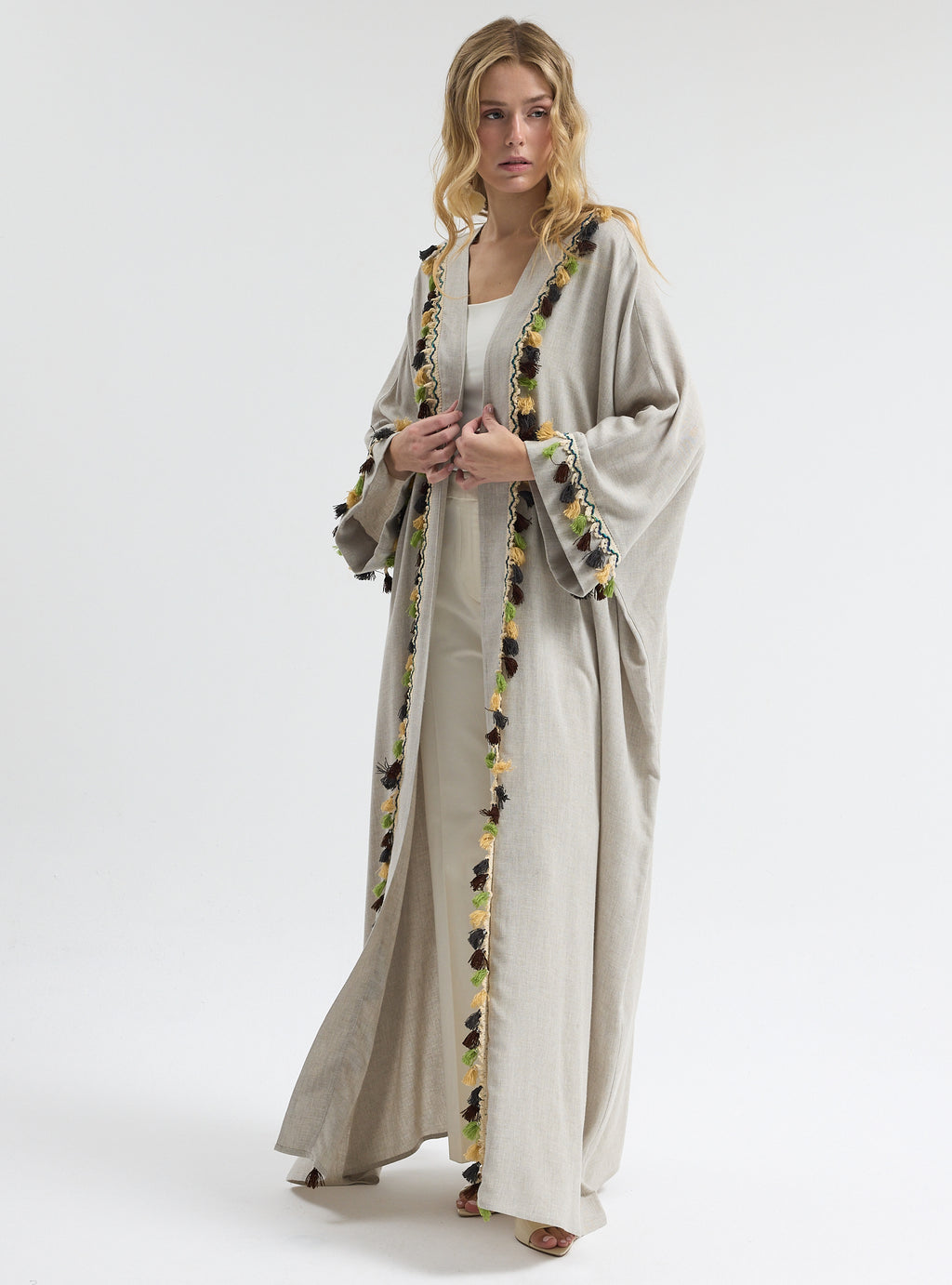 ⁠Boho Tassel Flow Kaftan Abaya - Store WF