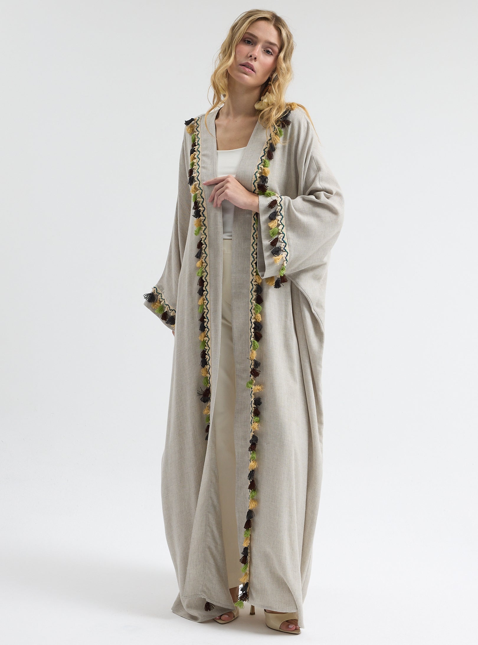 ⁠Boho Tassel Flow Kaftan Abaya - Store WF