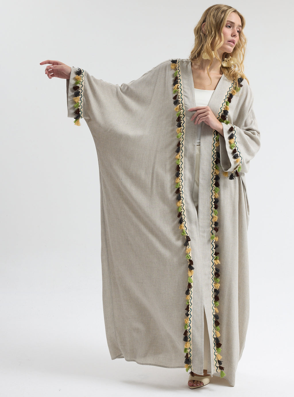 ⁠Boho Tassel Flow Kaftan Abaya - Store WF