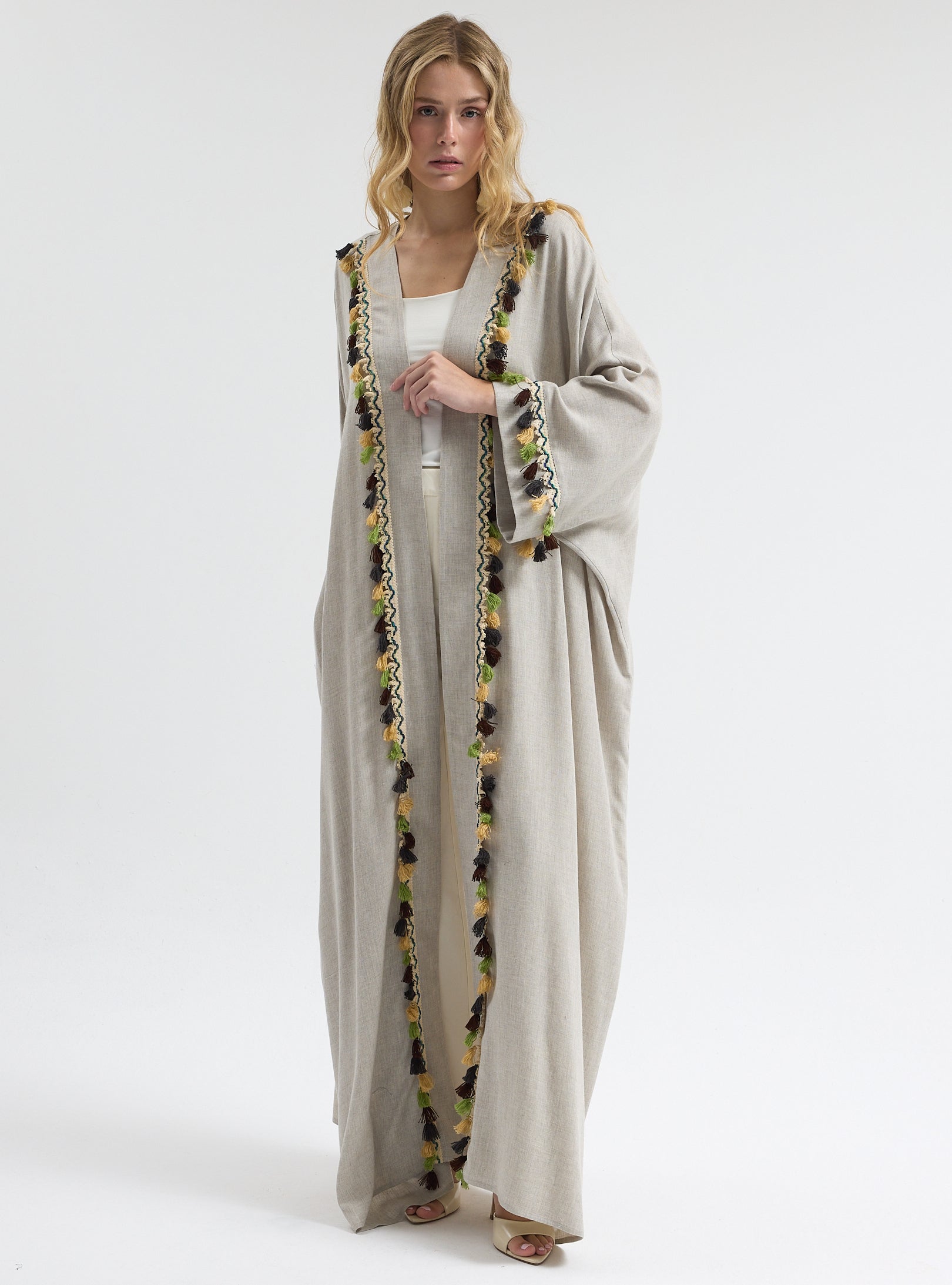⁠Boho Tassel Flow Kaftan Abaya - Store WF