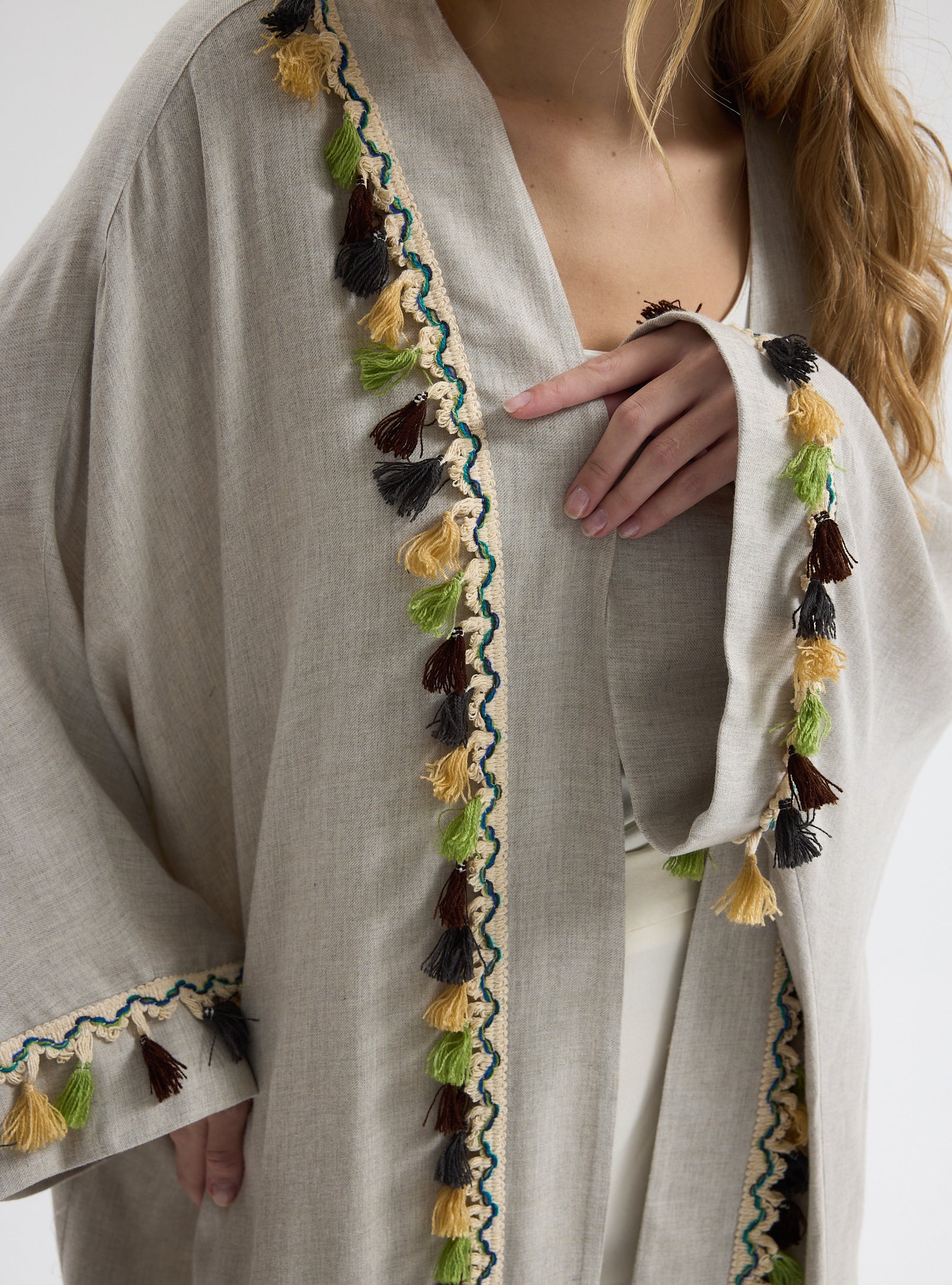 ⁠Boho Tassel Flow Kaftan Abaya - Store WF