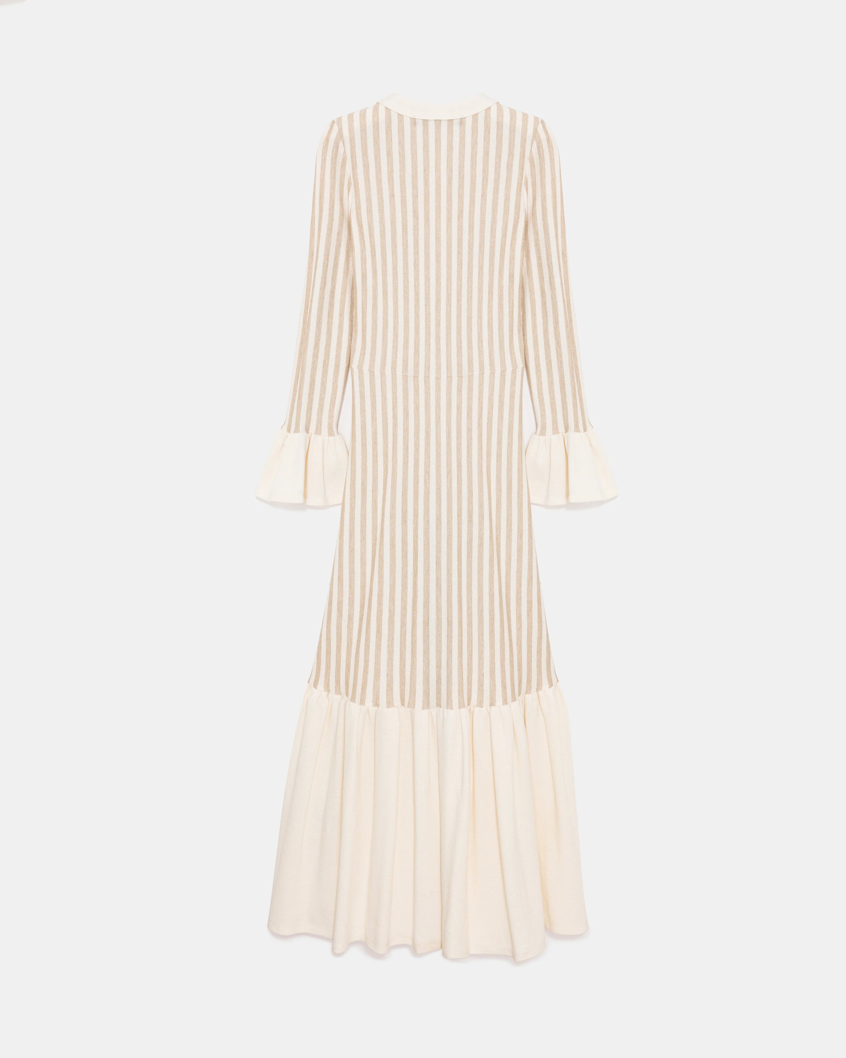 Gold Button Knit Dress with Cotton Ruffle Hem - Store WF