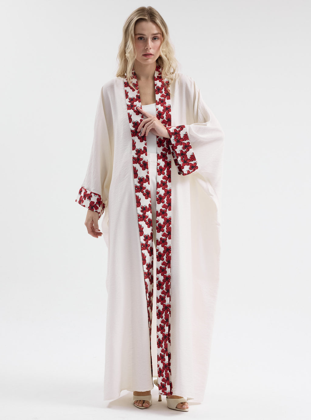 Floral Panel Print White Abaya - Store WF