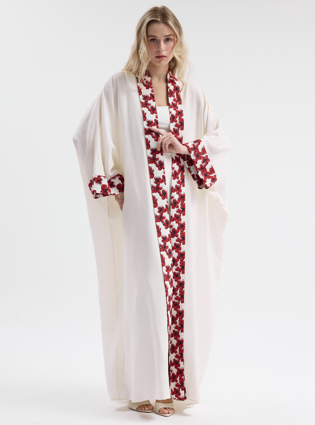 Floral Panel Print White Abaya - Store WF
