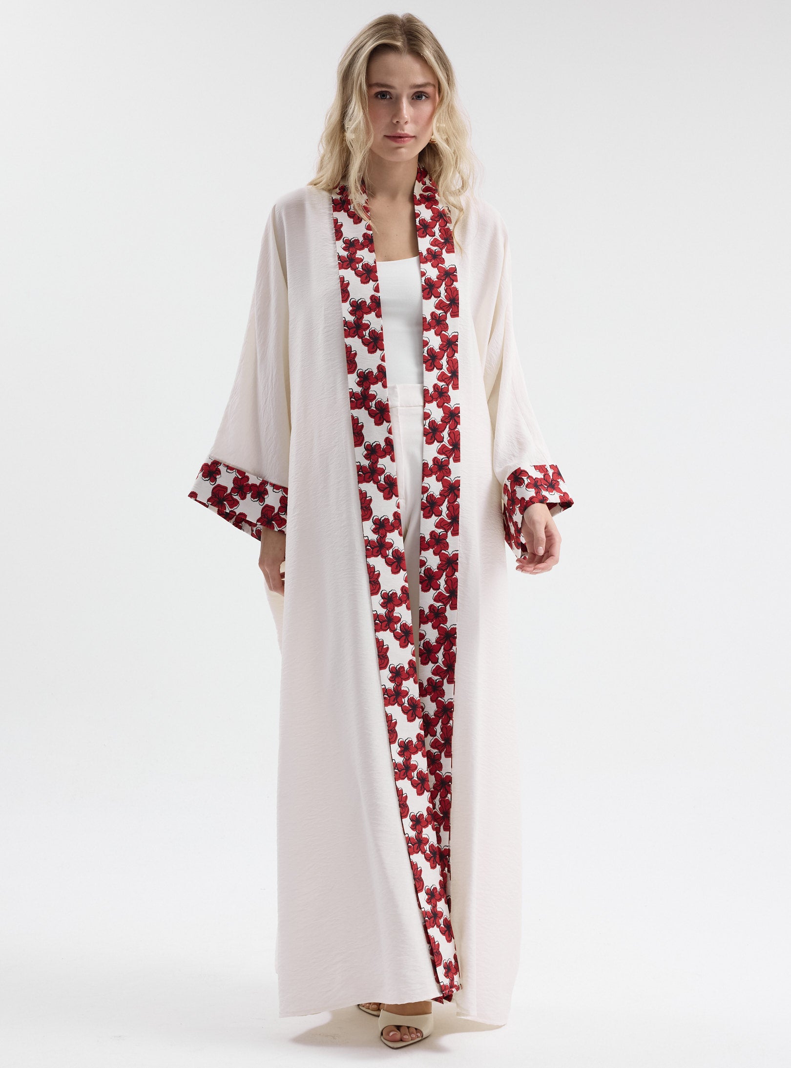 Floral Panel Print White Abaya - Store WF