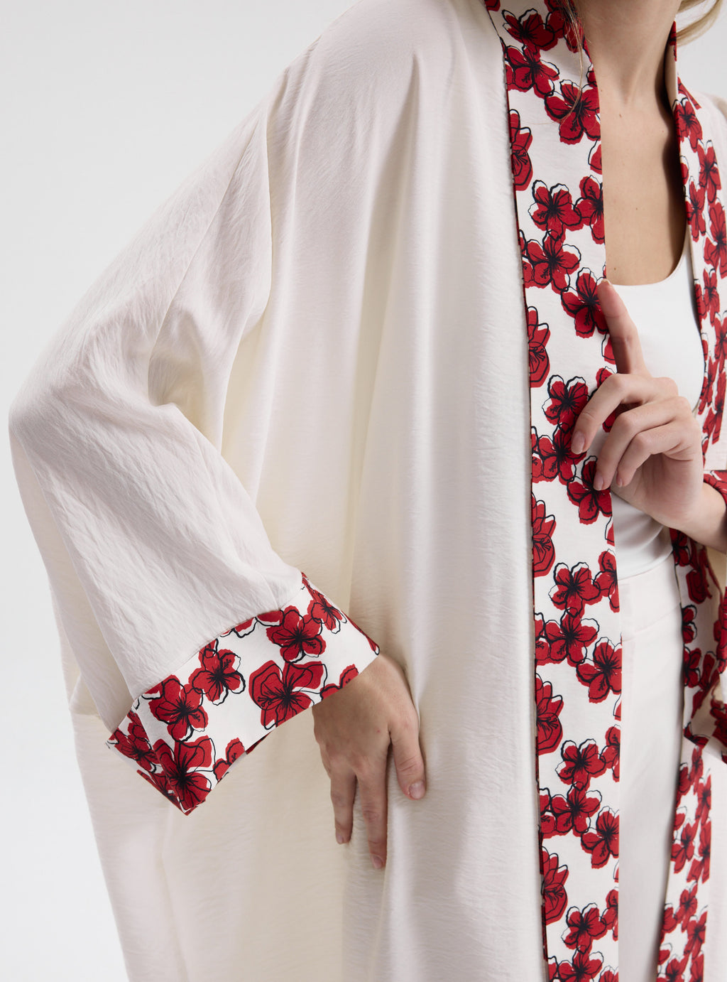 Floral Panel Print White Abaya - Store WF
