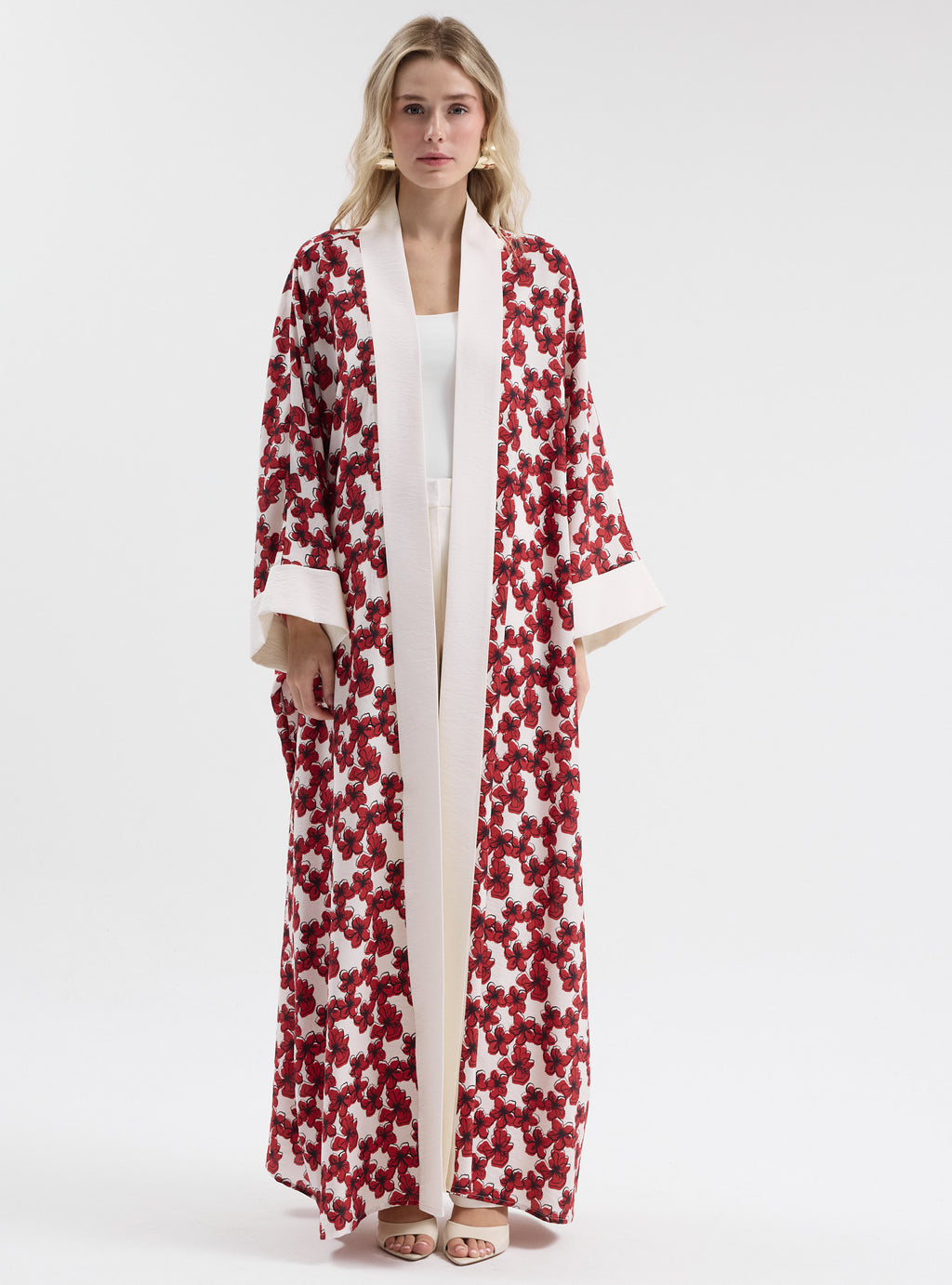 Red Floral Print Abaya - Store WF