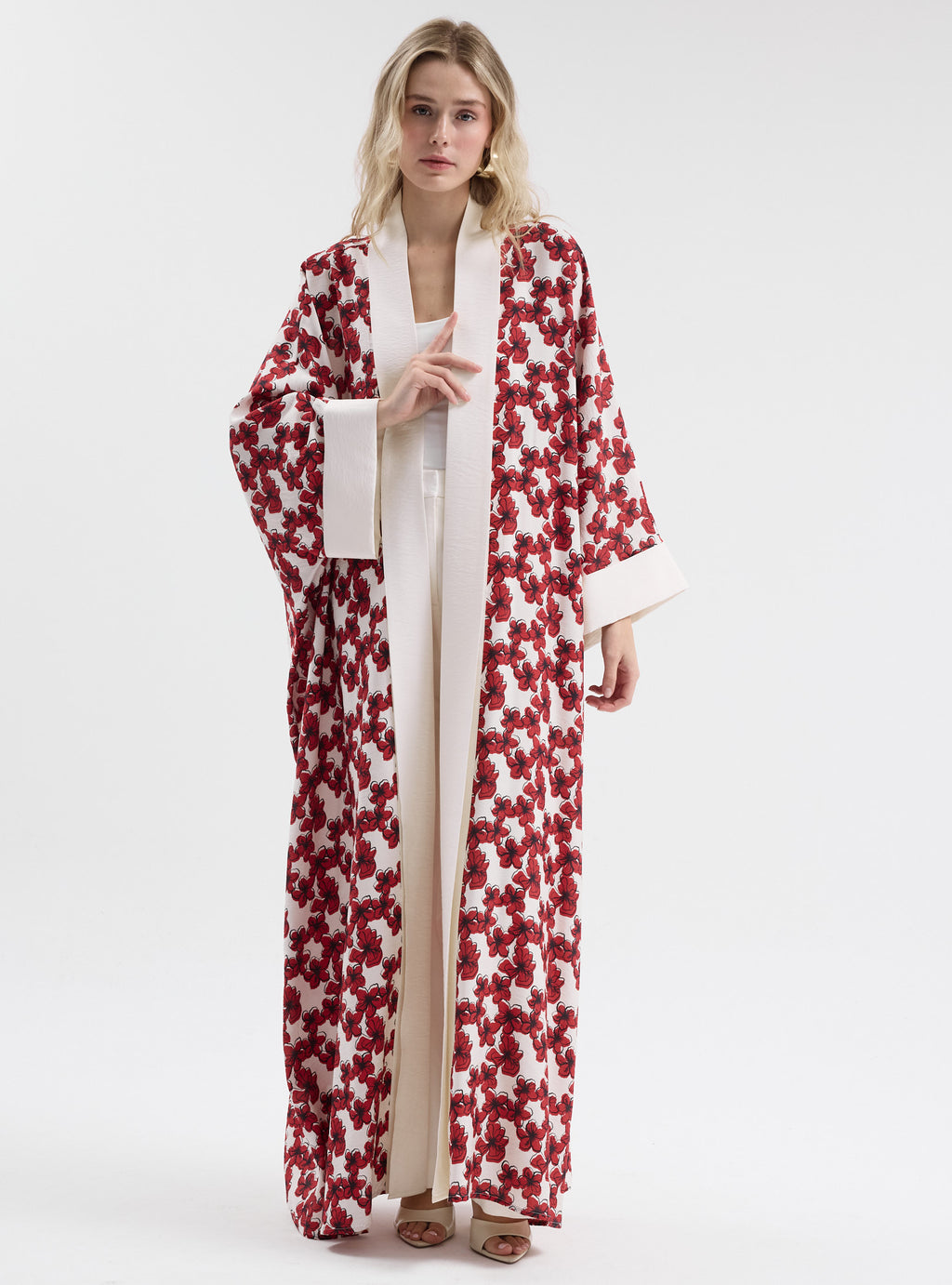 Red Floral Print Abaya - Store WF
