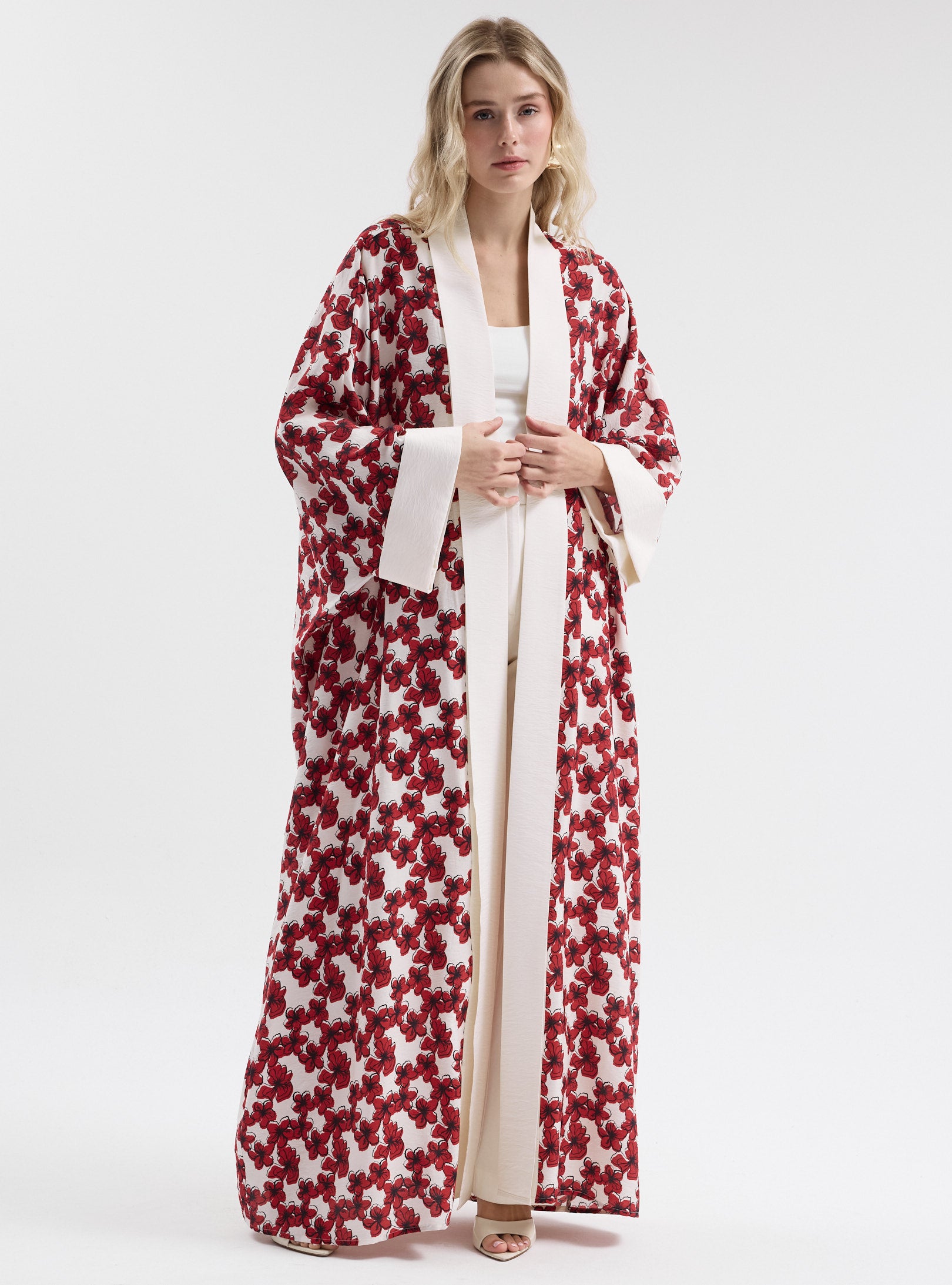 Red Floral Print Abaya - Store WF