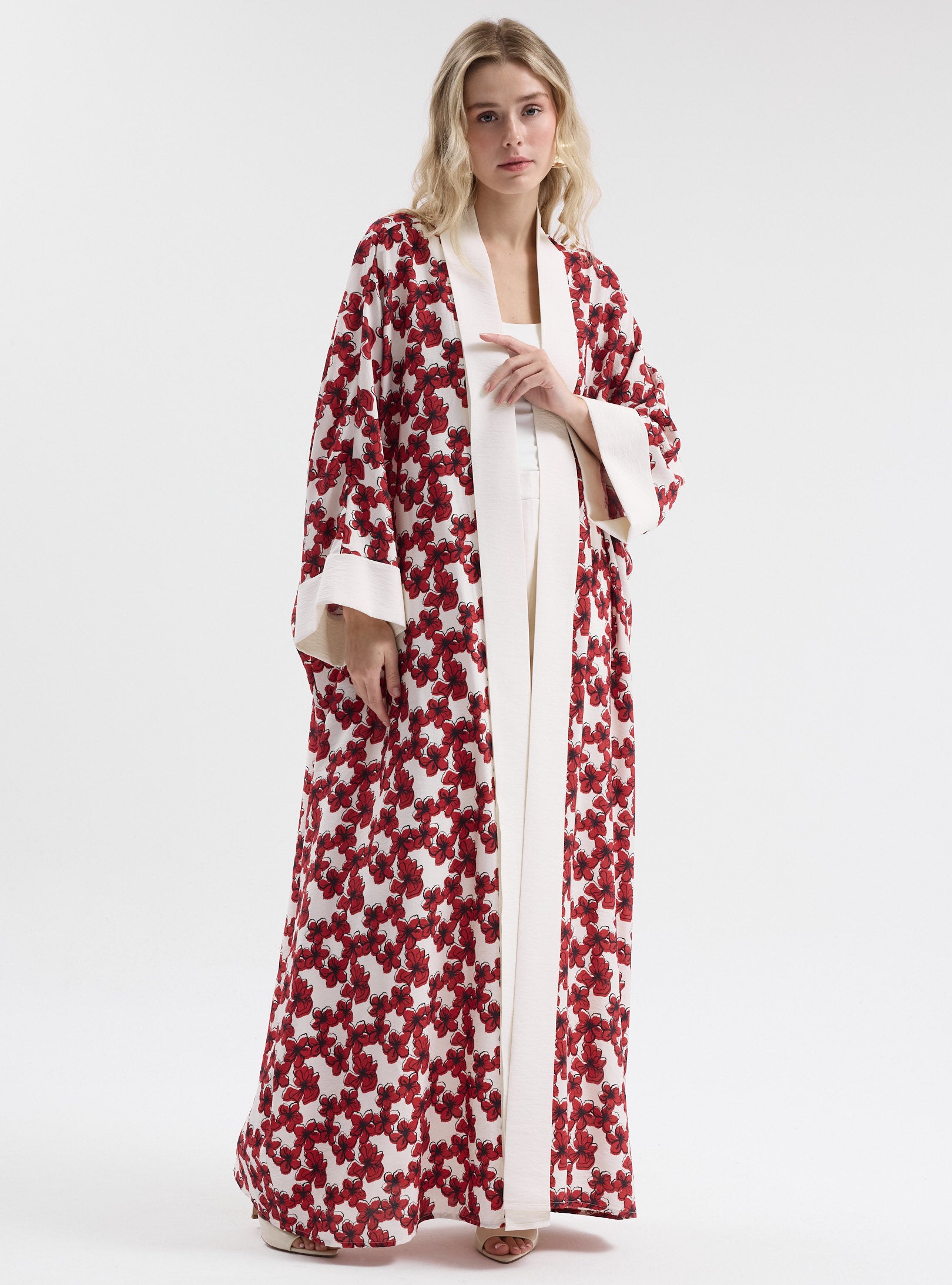 Red Floral Print Abaya - Store WF