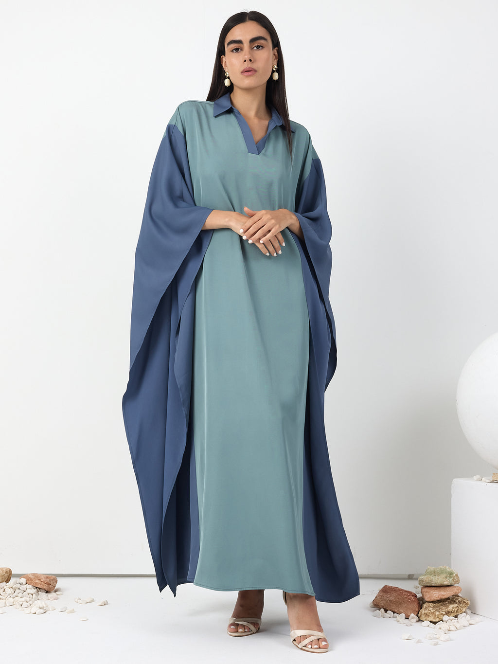 Multi colour Shirt Collar Kaftan Dress