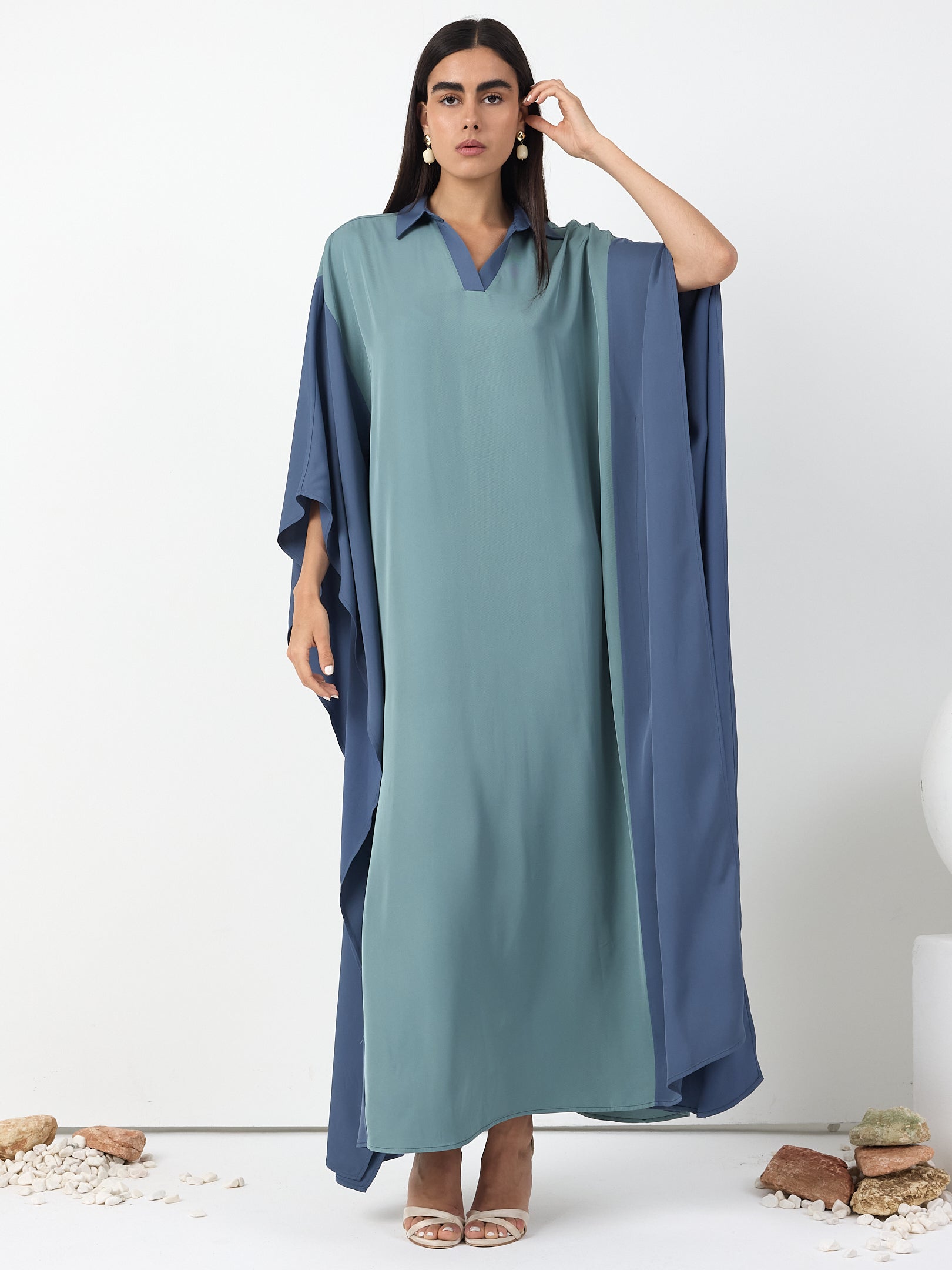 Multi colour Shirt Collar Kaftan Dress