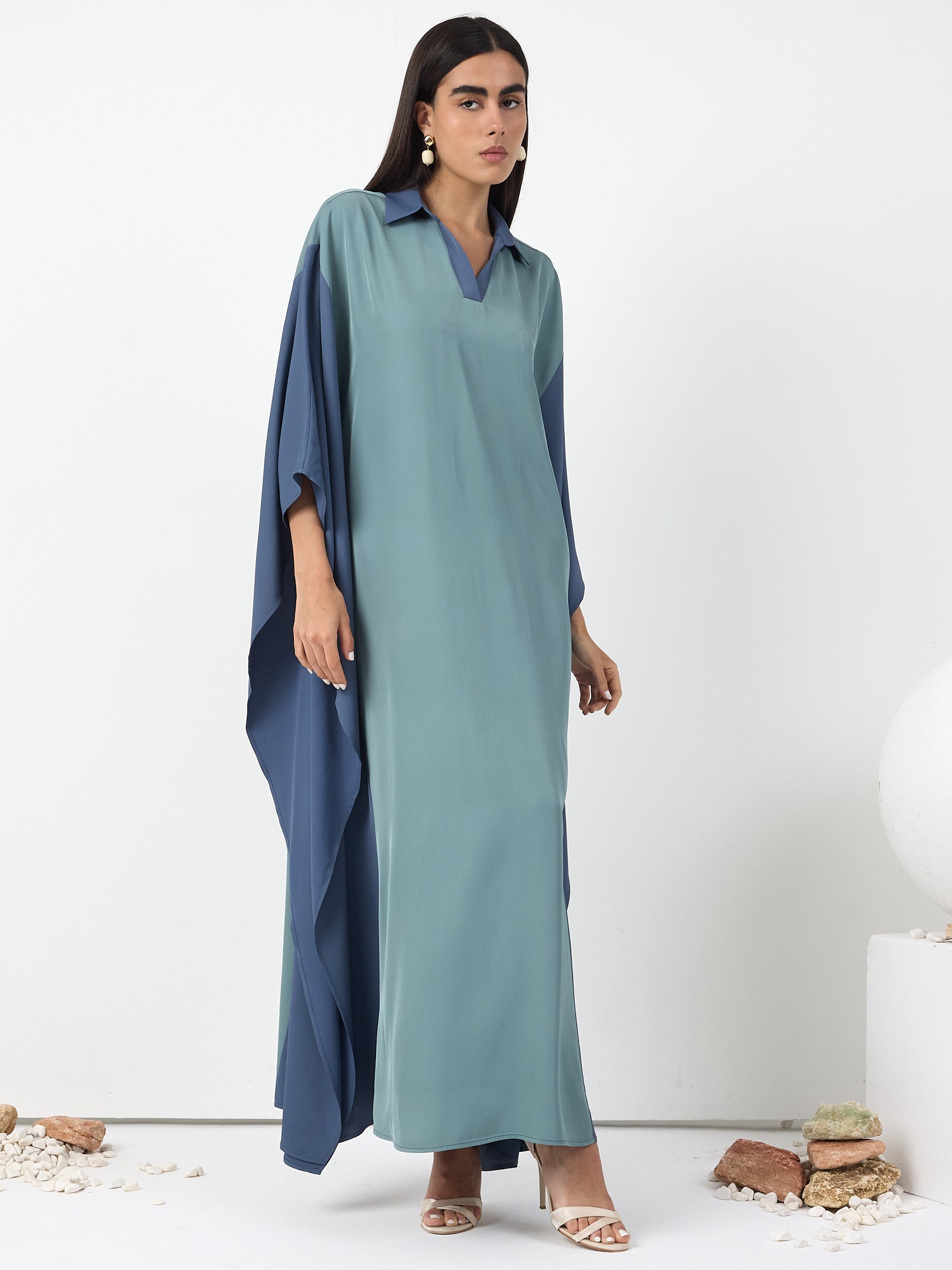 Multi colour Shirt Collar Kaftan Dress