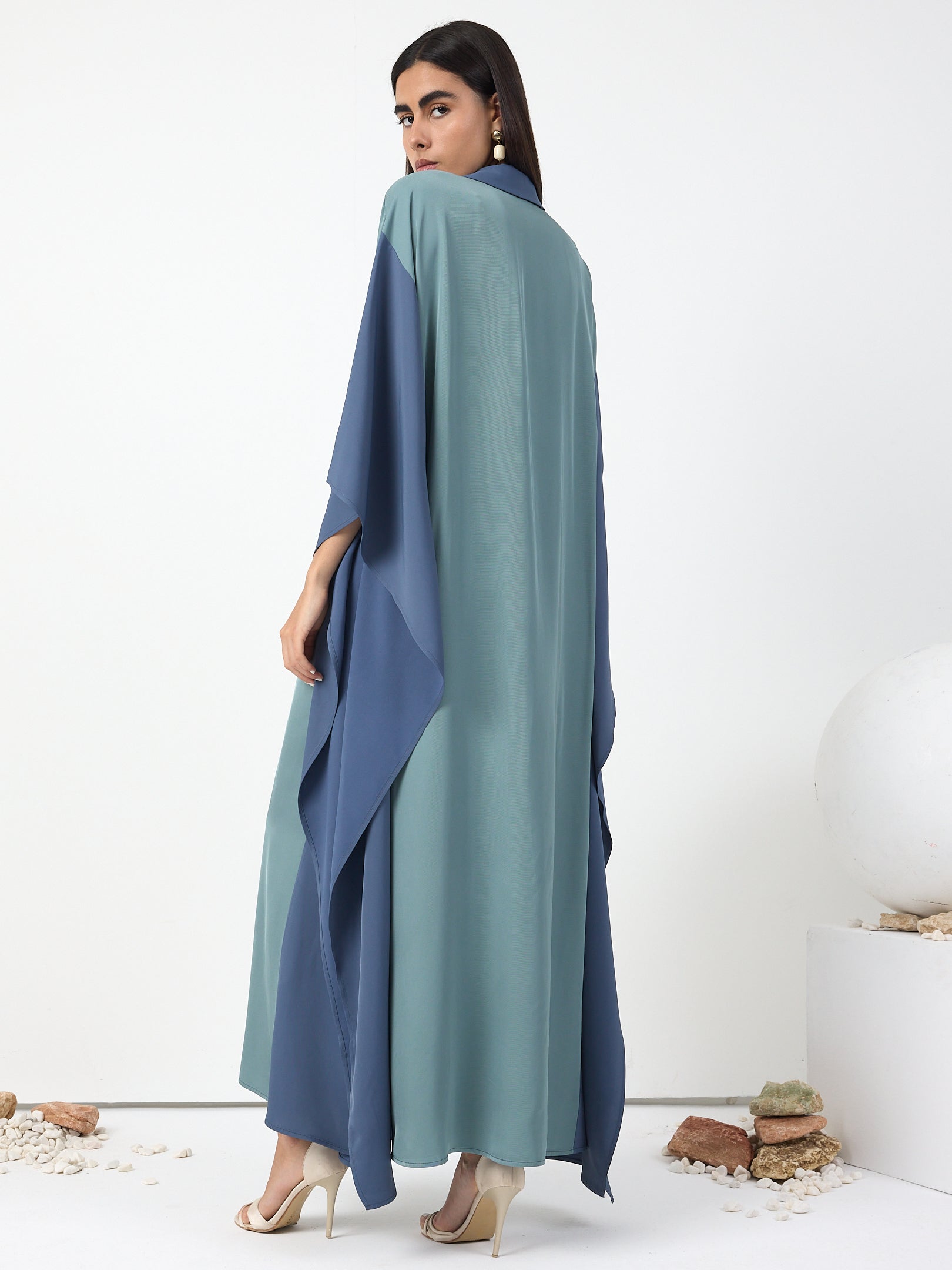 Multi colour Shirt Collar Kaftan Dress