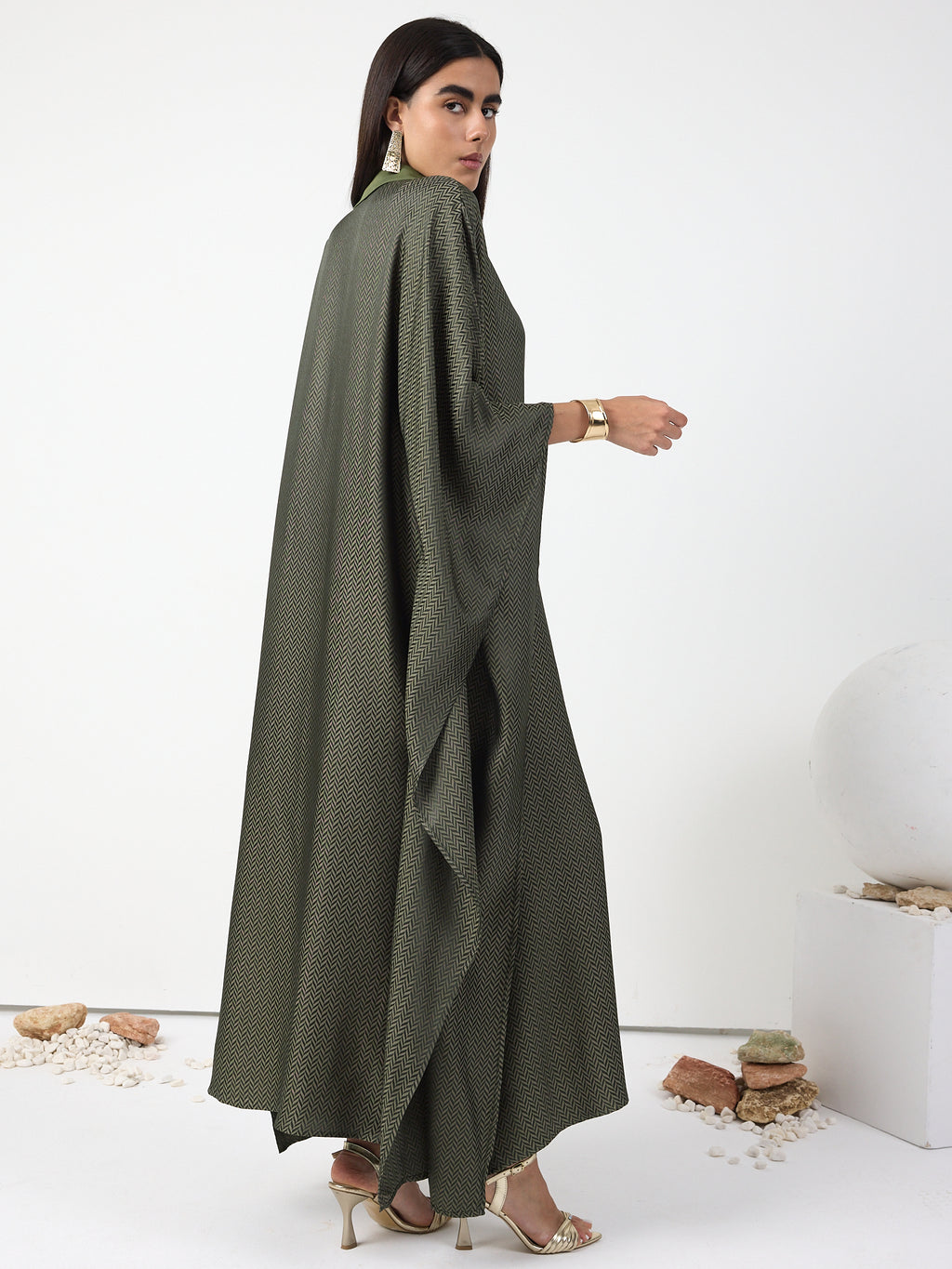 Green Shirt Collar Kaftan Dress