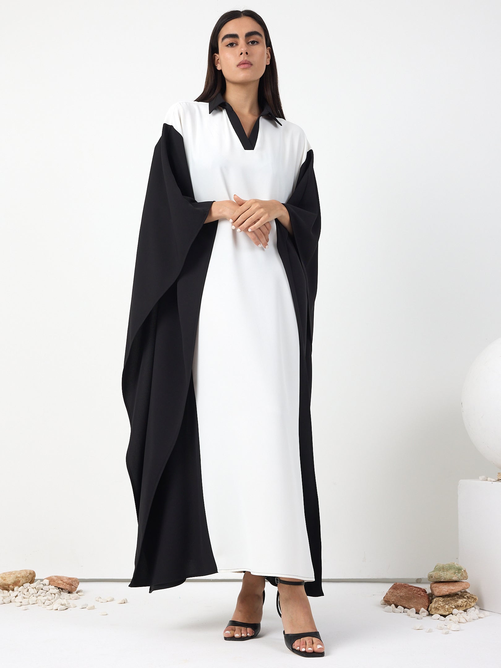 Monochrome Elegance Panel Kaftan Dress - Store WF