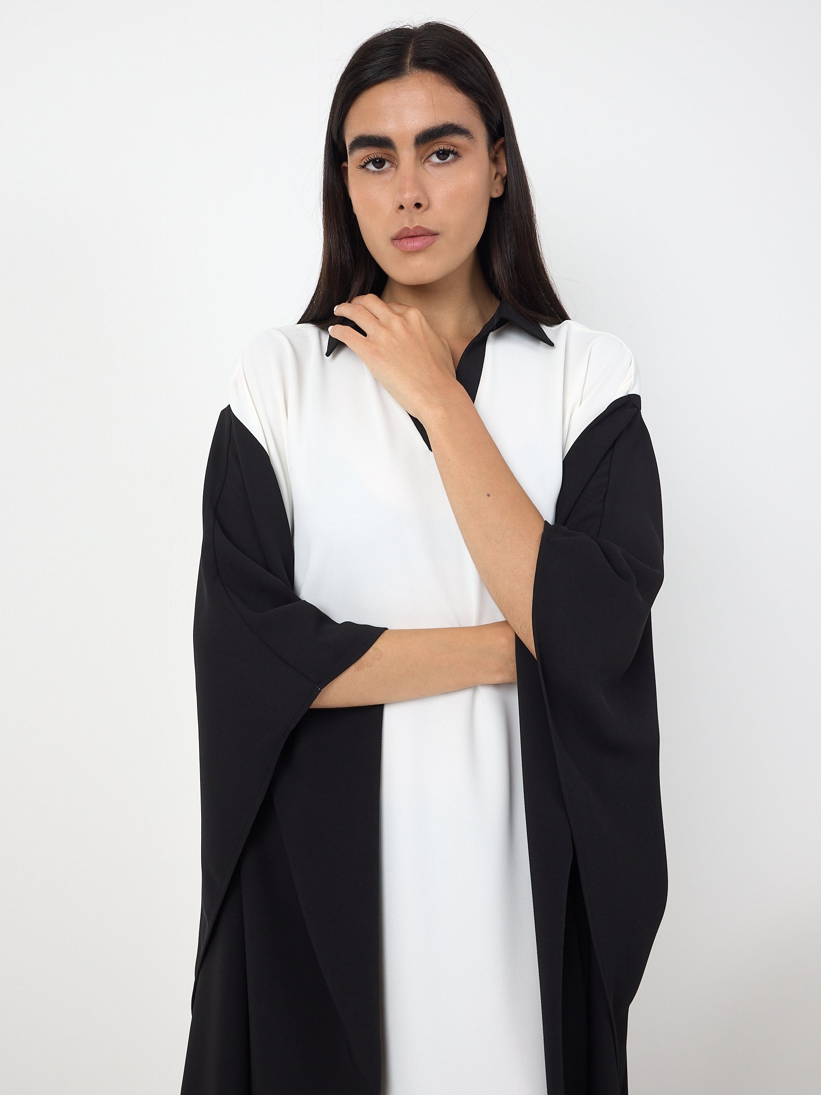 Monochrome Elegance Panel Kaftan Dress - Store WF