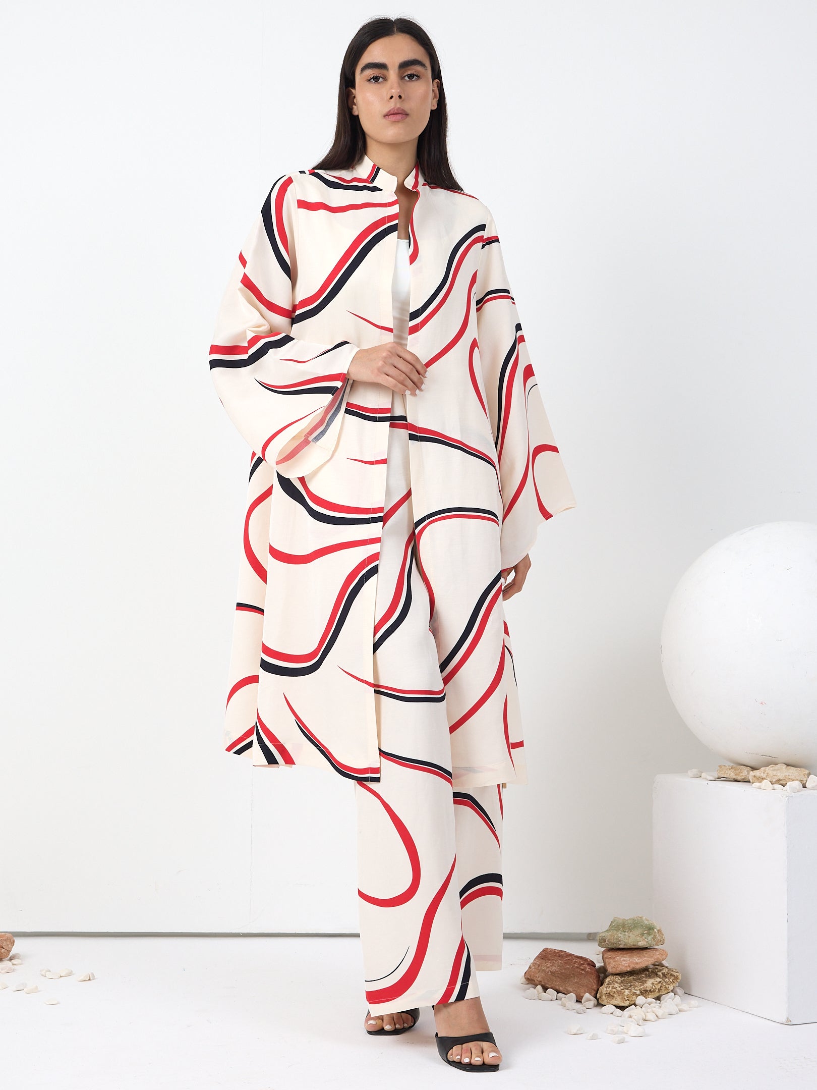 Linen Modern Stripe Kimono Trouser Set