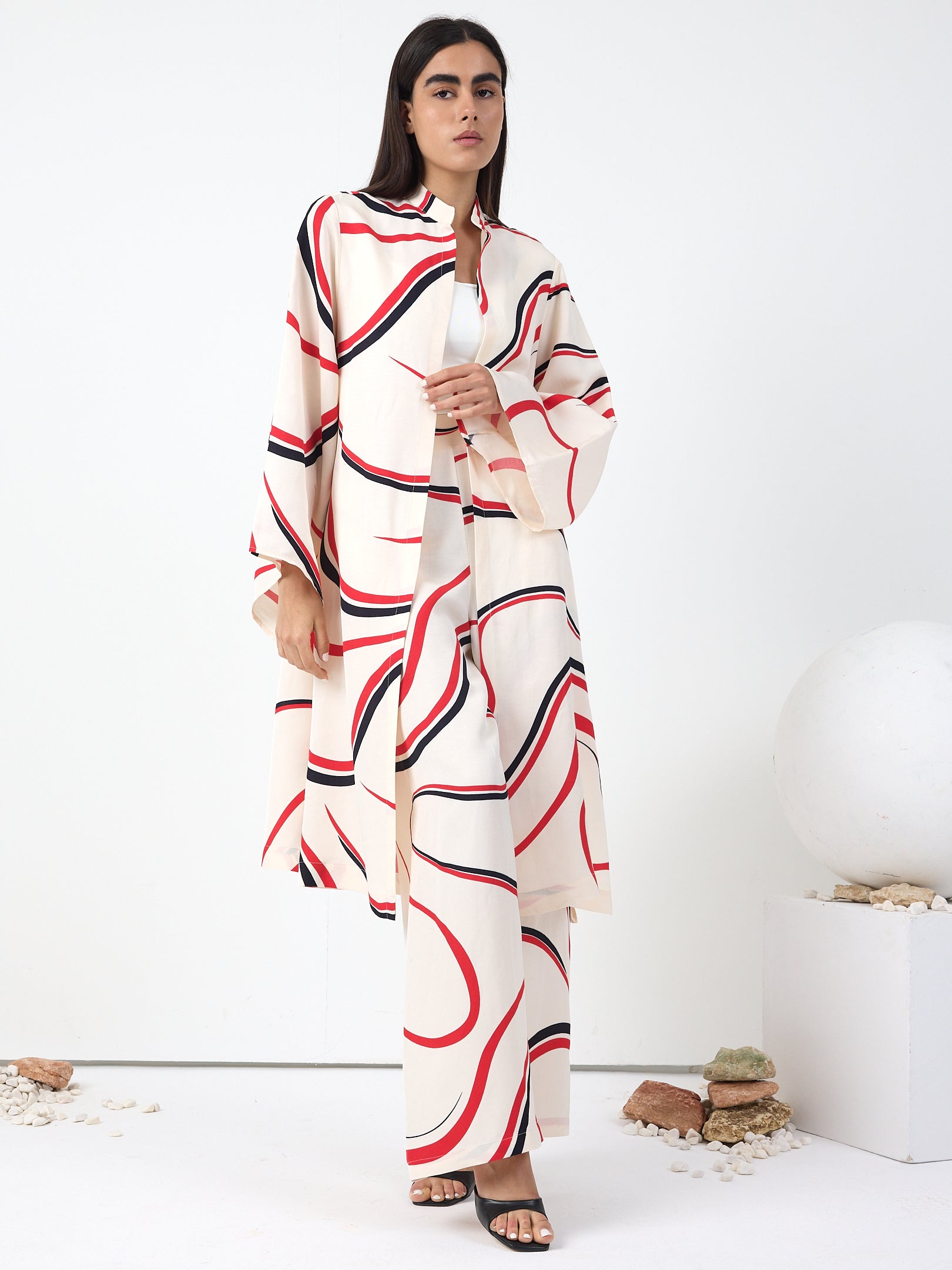 Linen Modern Stripe Kimono Trouser Set