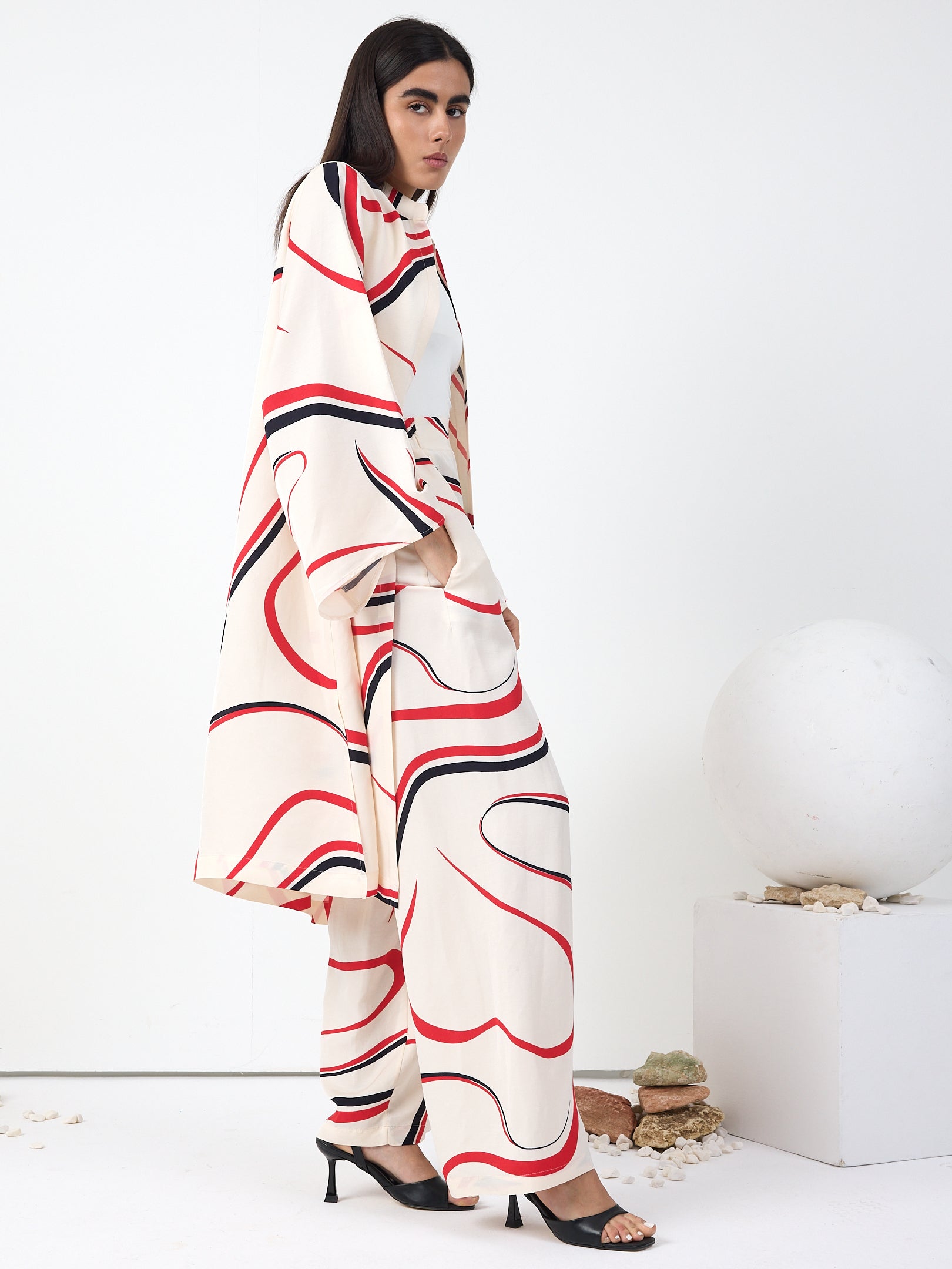 Linen Modern Stripe Kimono Trouser Set - Store WF