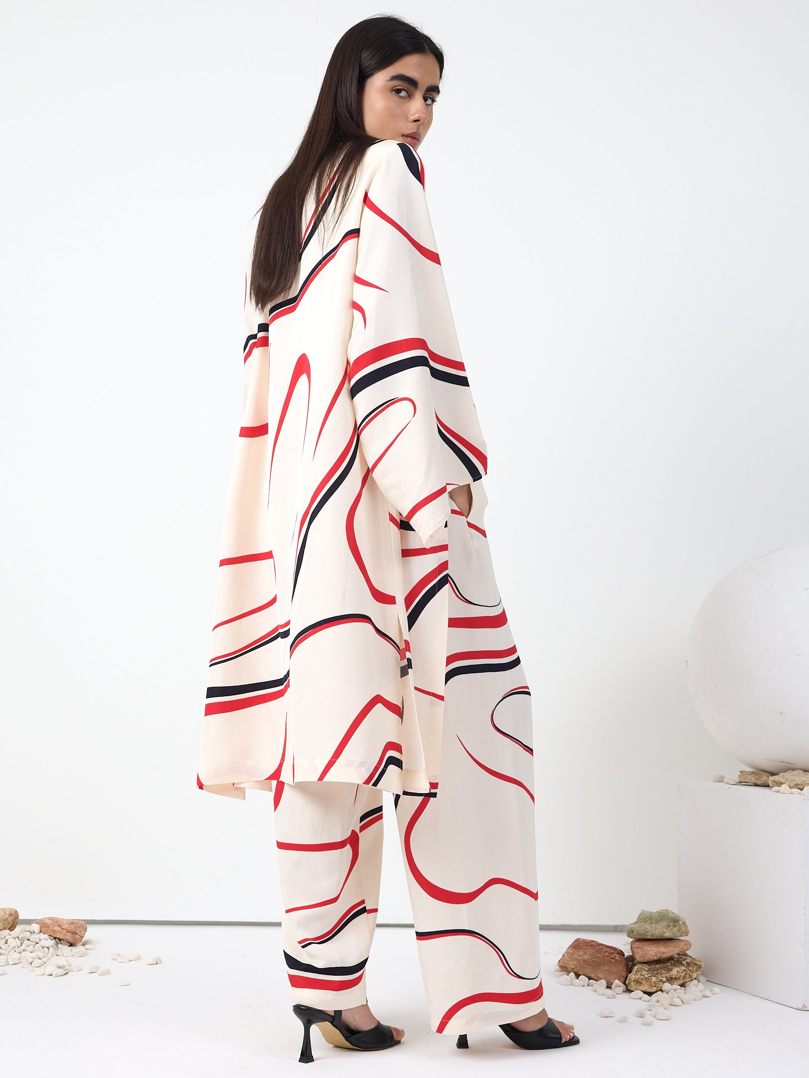 Linen Modern Stripe Kimono Trouser Set
