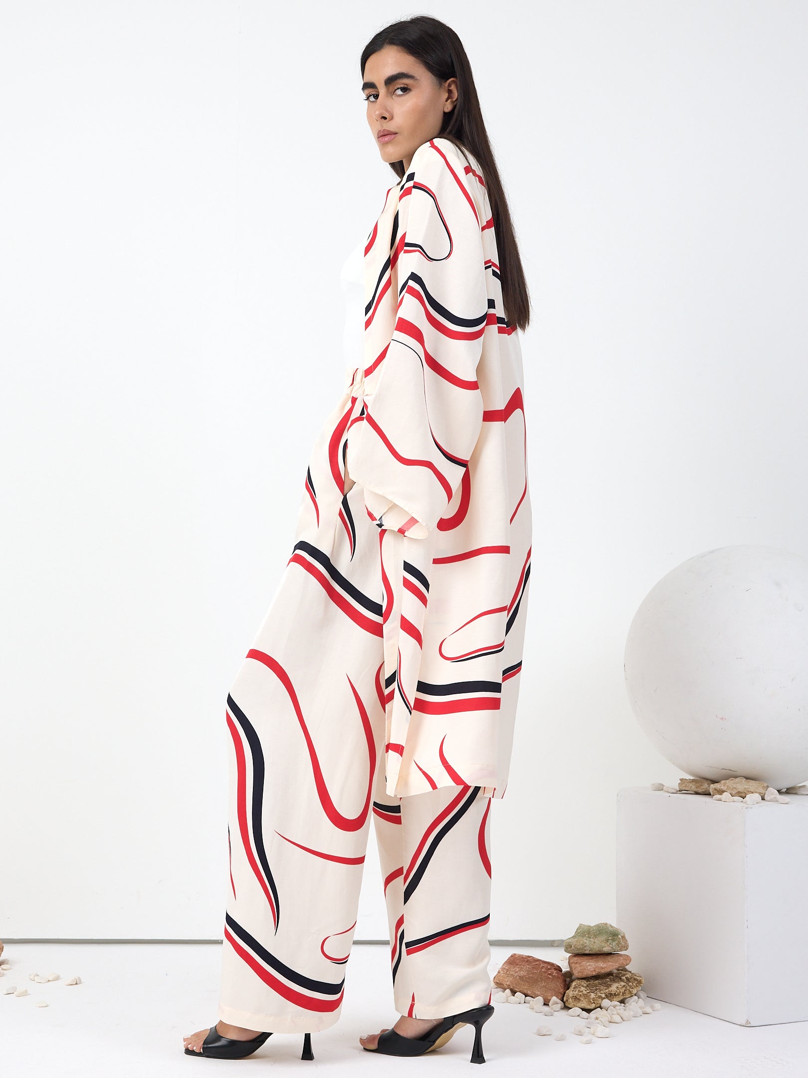 Linen Modern Stripe Kimono Trouser Set - Store WF
