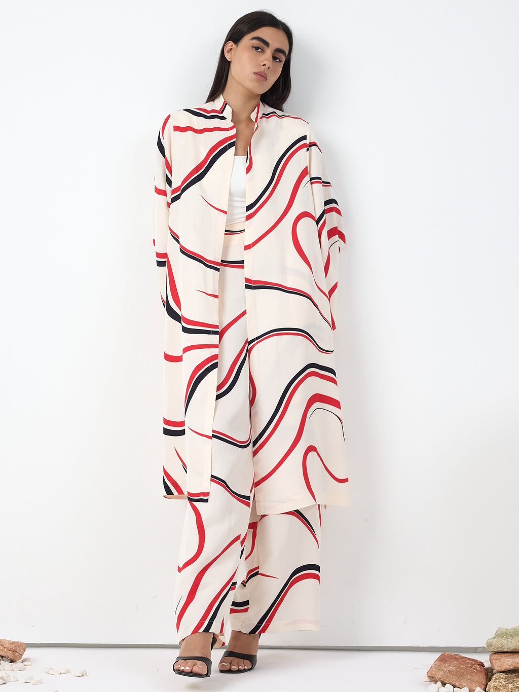 Linen Modern Stripe Kimono Trouser Set