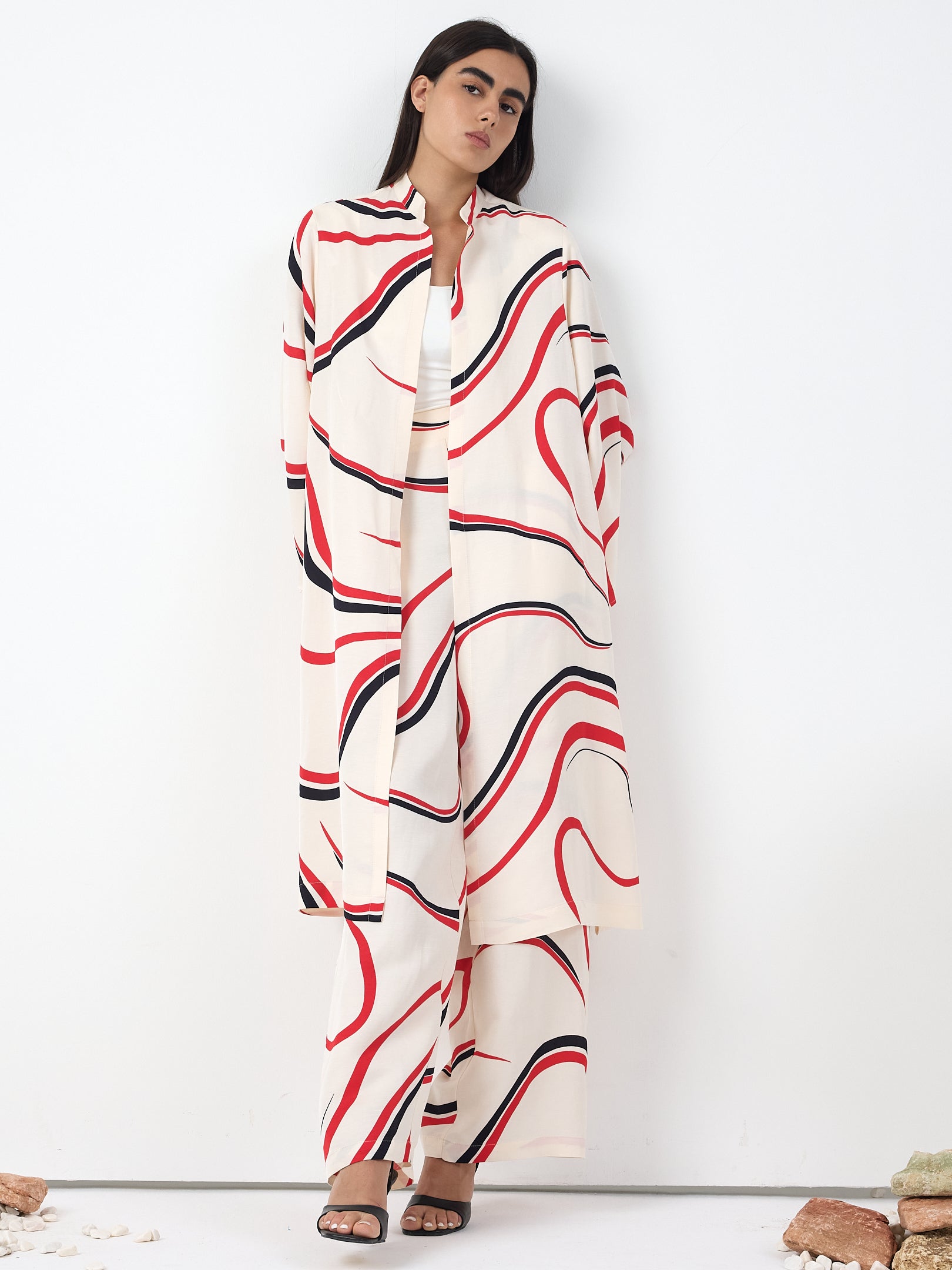 Linen Modern Stripe Kimono Trouser Set - Store WF