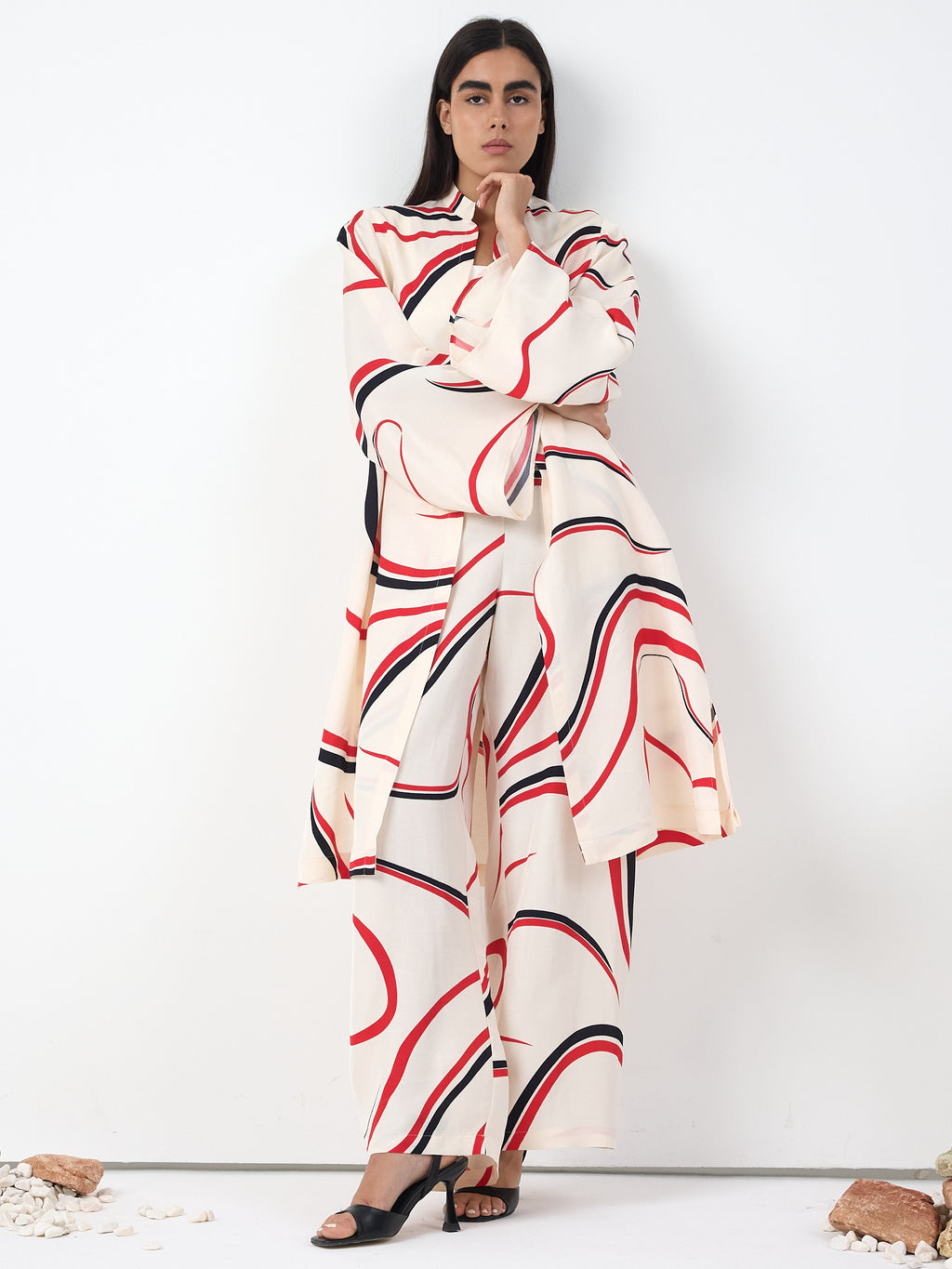 Linen Modern Stripe Kimono Trouser Set