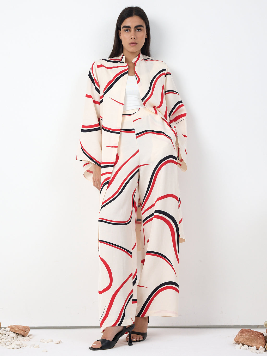 Linen Modern Stripe Kimono Trouser Set