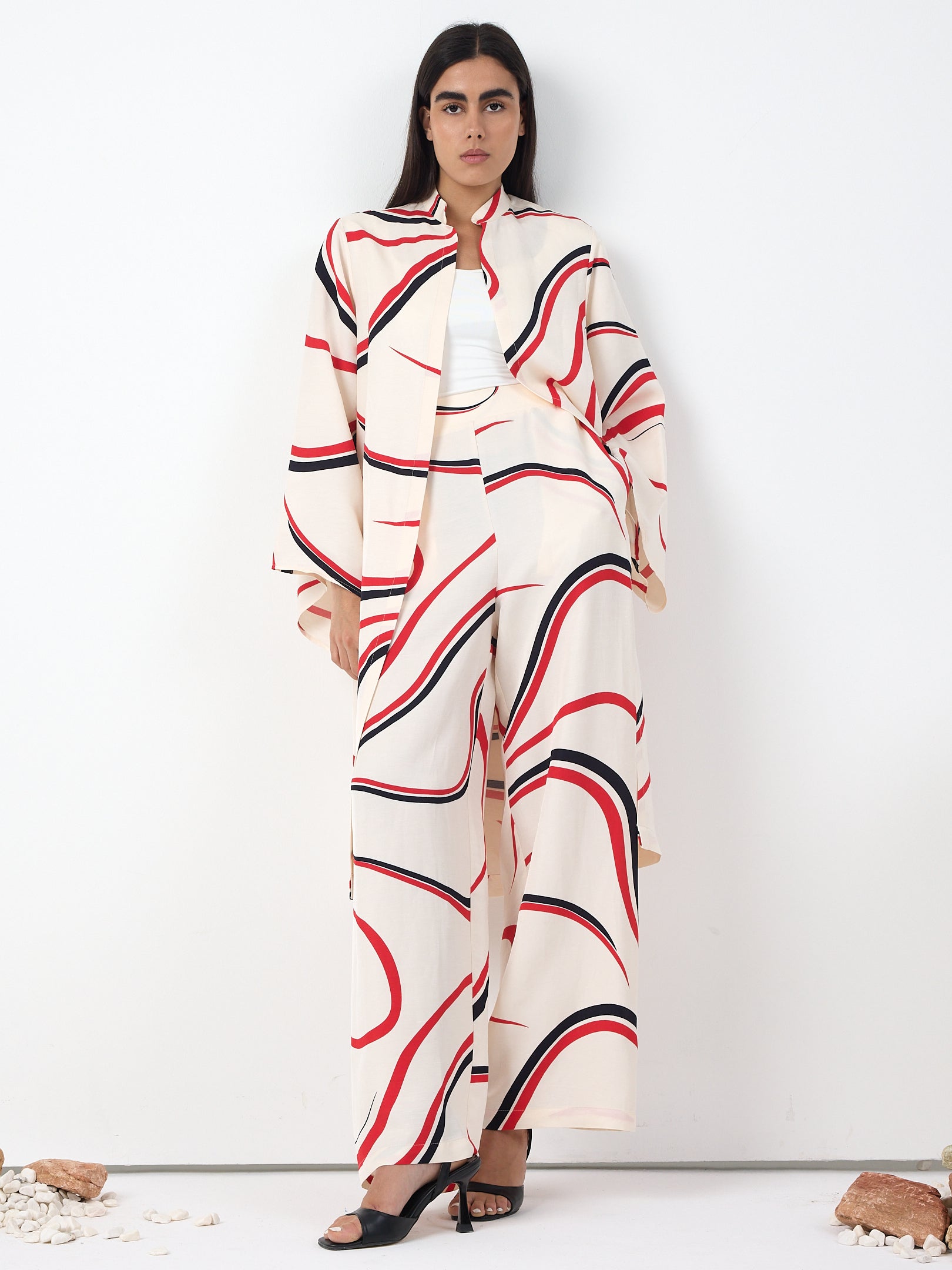 Linen Modern Stripe Kimono Trouser Set