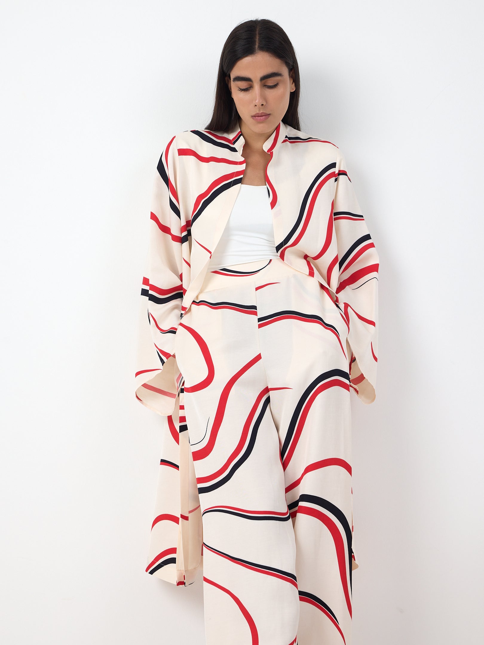 Linen Modern Stripe Kimono Trouser Set