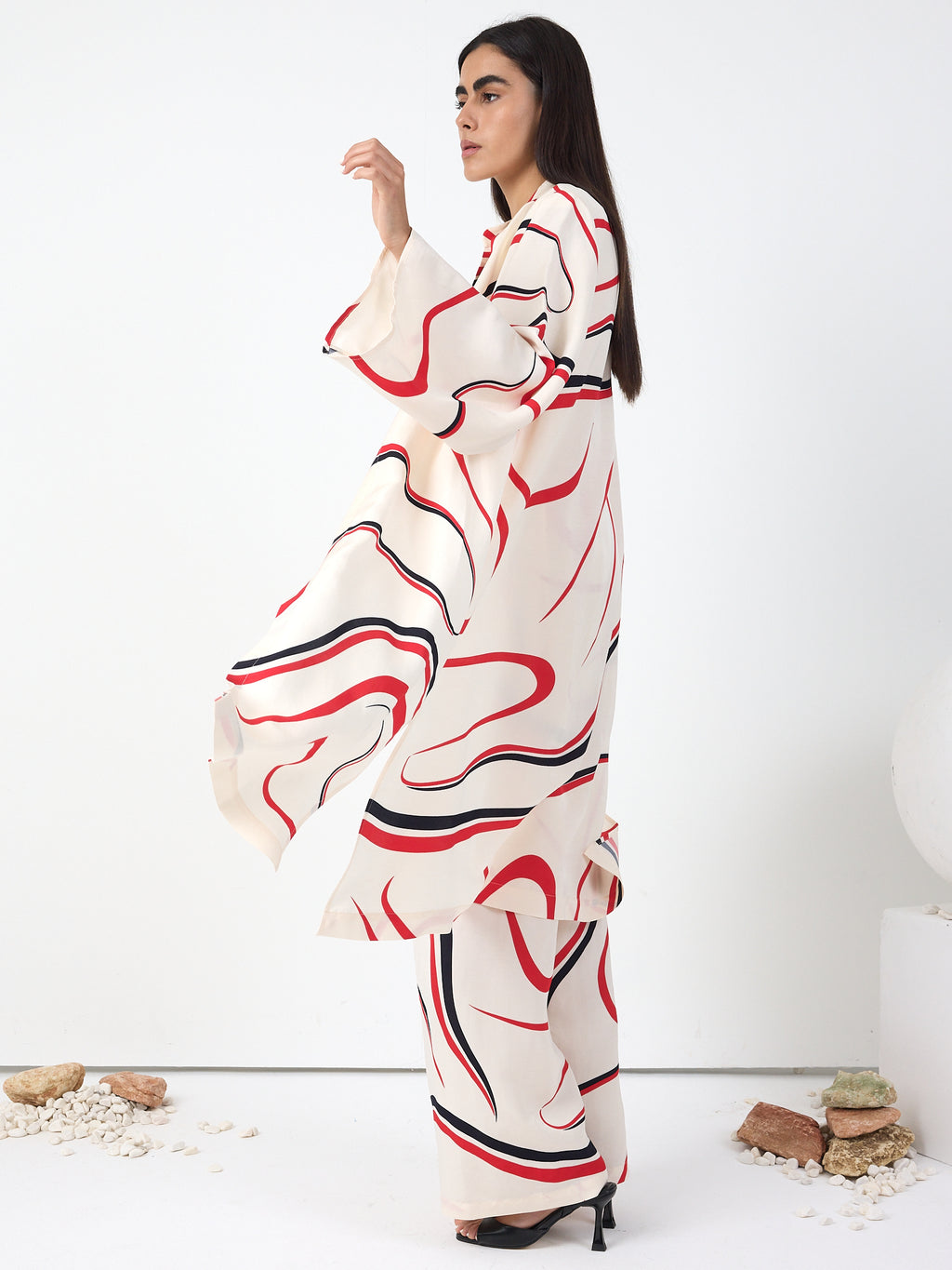 Linen Modern Stripe Kimono Trouser Set