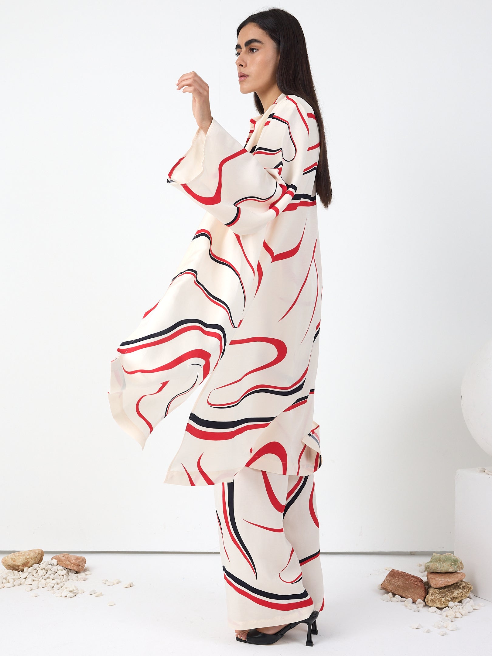 Linen Modern Stripe Kimono Trouser Set - Store WF