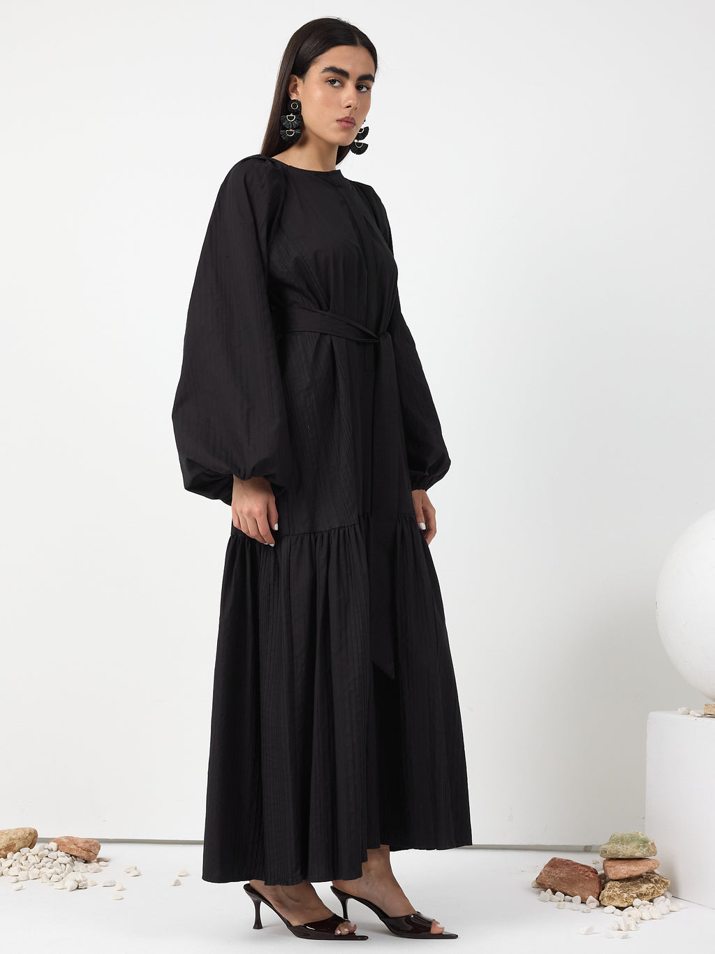Black Belted Cotton Dress - Store WF