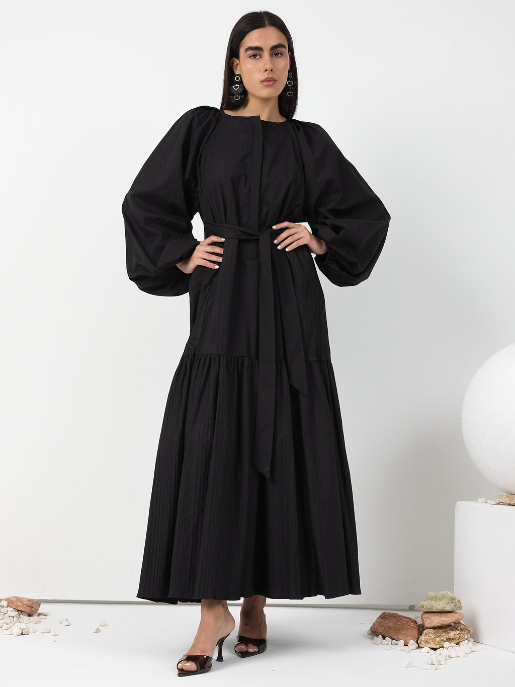 Black Belted Cotton Dress - Store WF