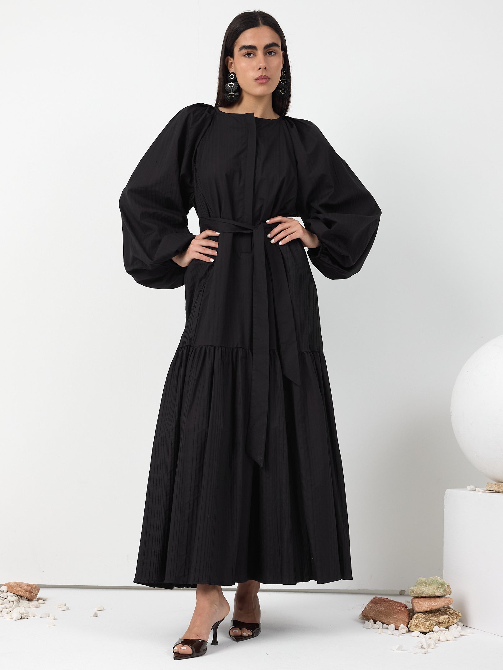 Black Belted Cotton Dress - Store WF