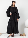 Black Belted Cotton Dress - Store WF