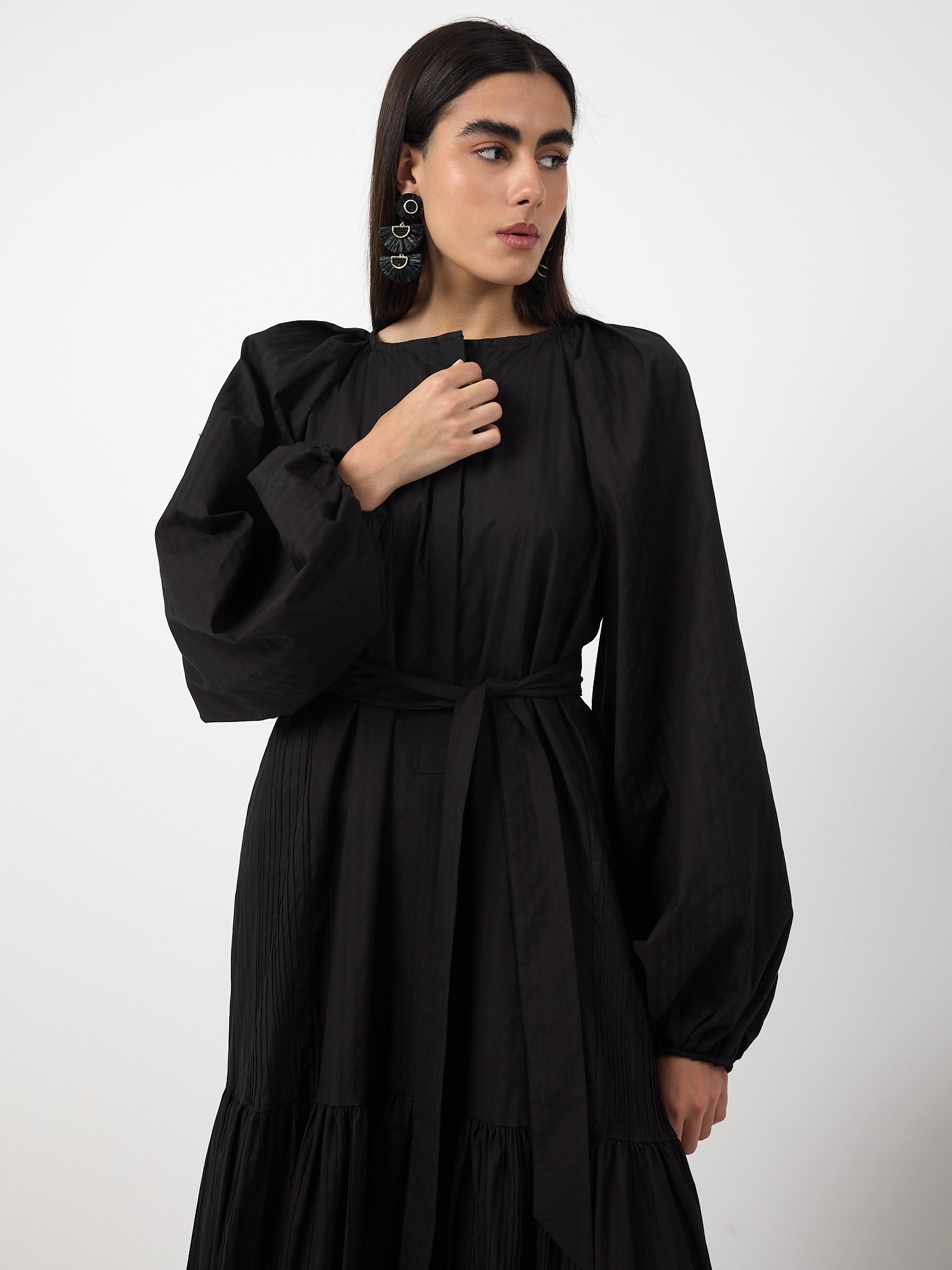 Black Belted Cotton Dress - Store WF
