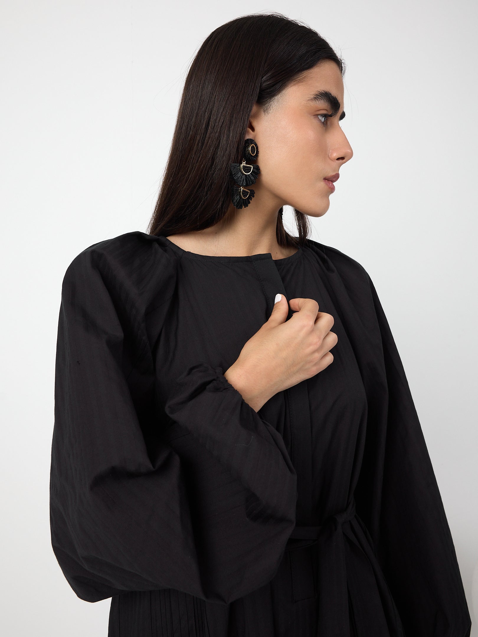 Black Belted Cotton Dress - Store WF